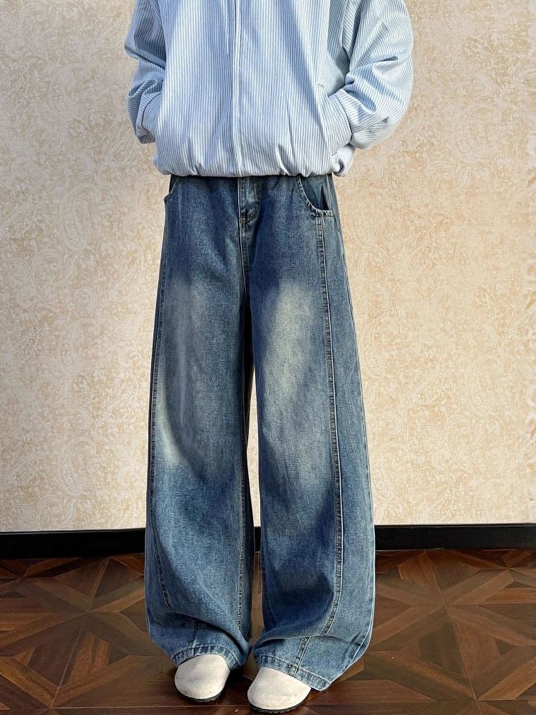StyleCast x Revolte Men Wide Leg Mid-Rise Light Fade Jeans - view 1