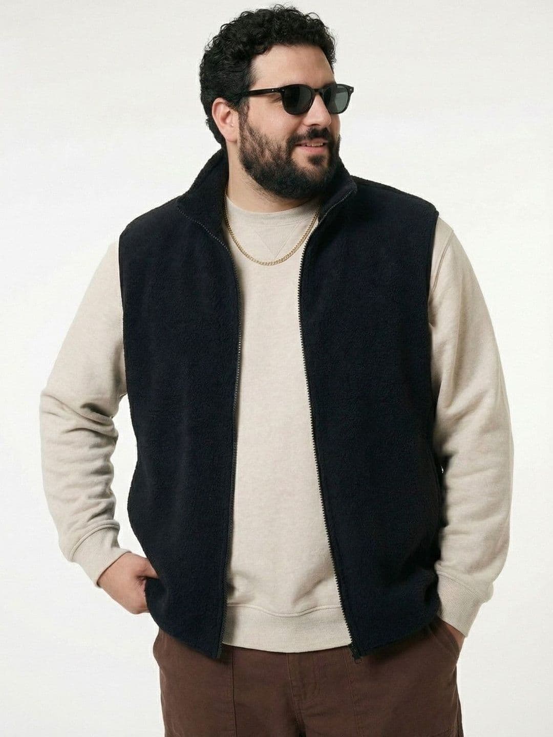 UNSTD Men Plus Size Solid Fleece Sleeveless Jacket - view 1