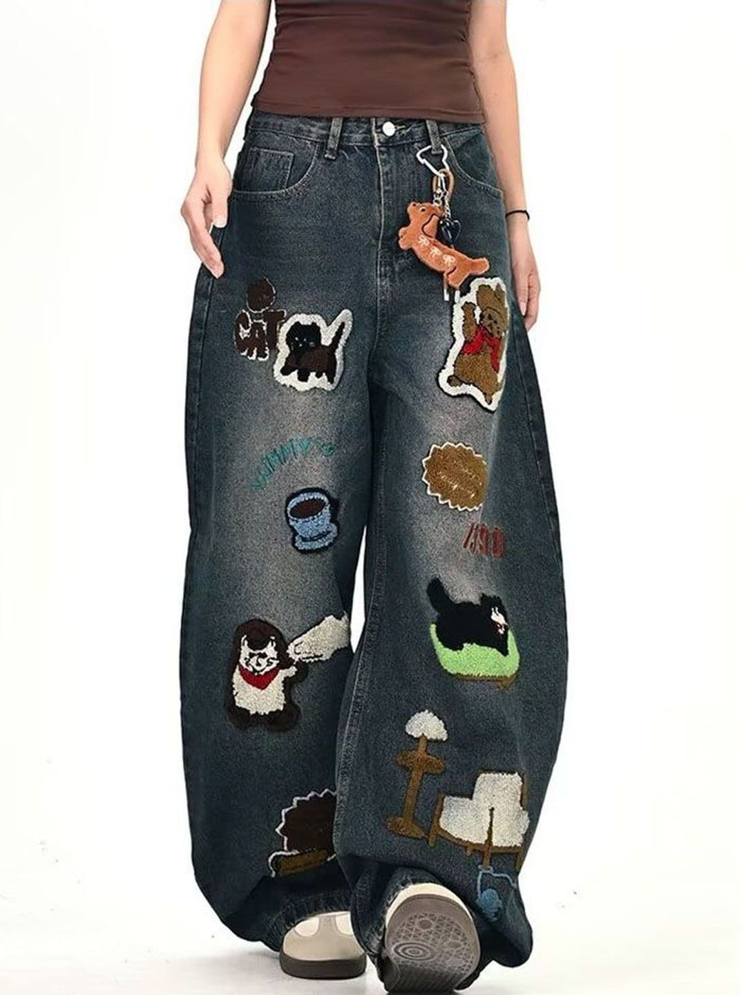 StyleCast x Revolte Men Wide Leg Mid-Rise Dark Applique Jeans - view 1