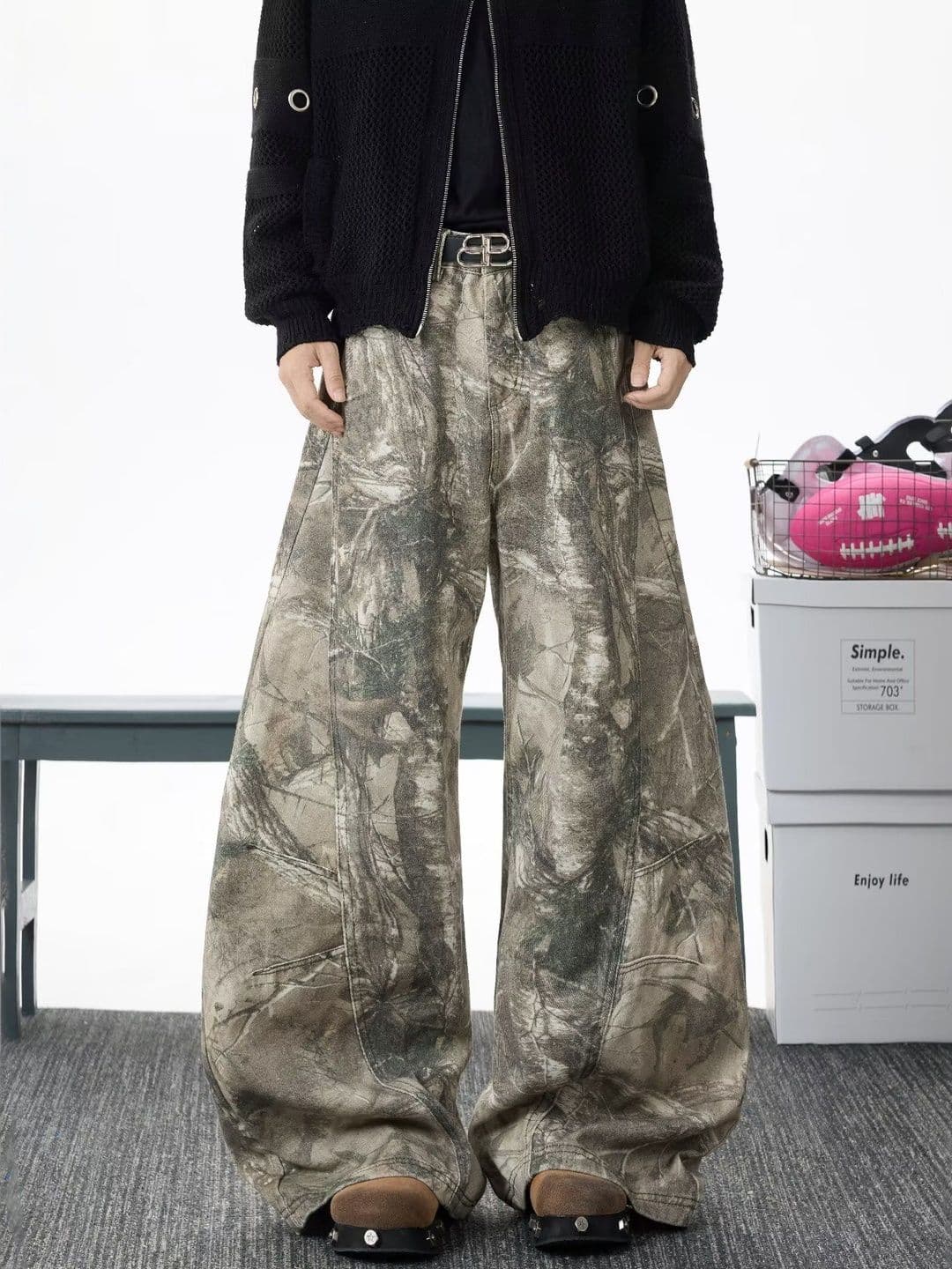 StyleCast x Revolte Men Wide Leg Mid-Rise Printed Jeans - view 1