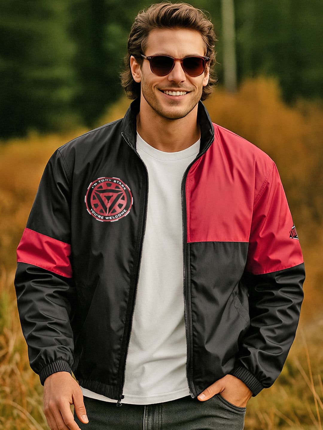 Bewakoof AIR Marvel Men's Black & Bold Red Color Block Oversized Windcheater Jacket - view 1