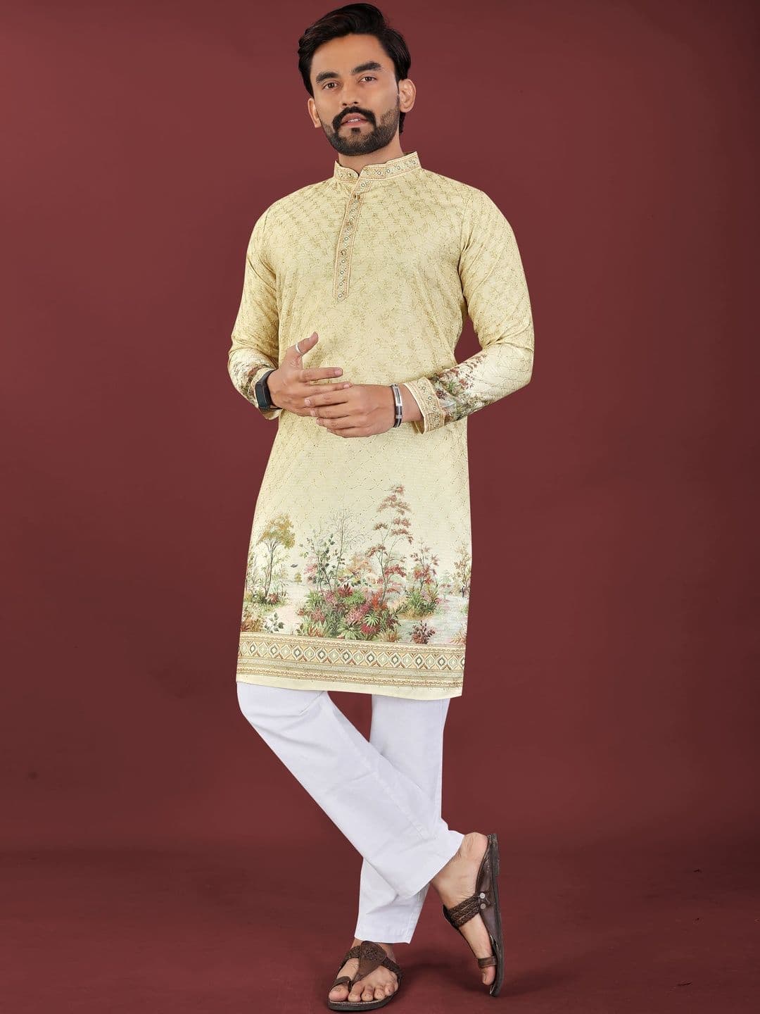 CHARLOTTE GRACIOUS Men Floral Printed Indie Prints Kurta - view 1
