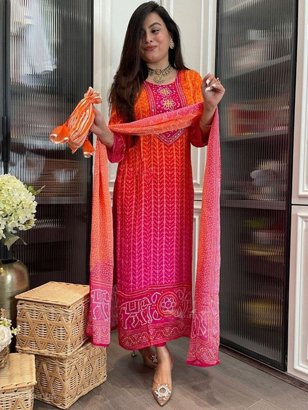 GoSriKi Women Ethnic Motifs Printed Regular Thread Work Kurta with Trousers & With Dupatta - view 1