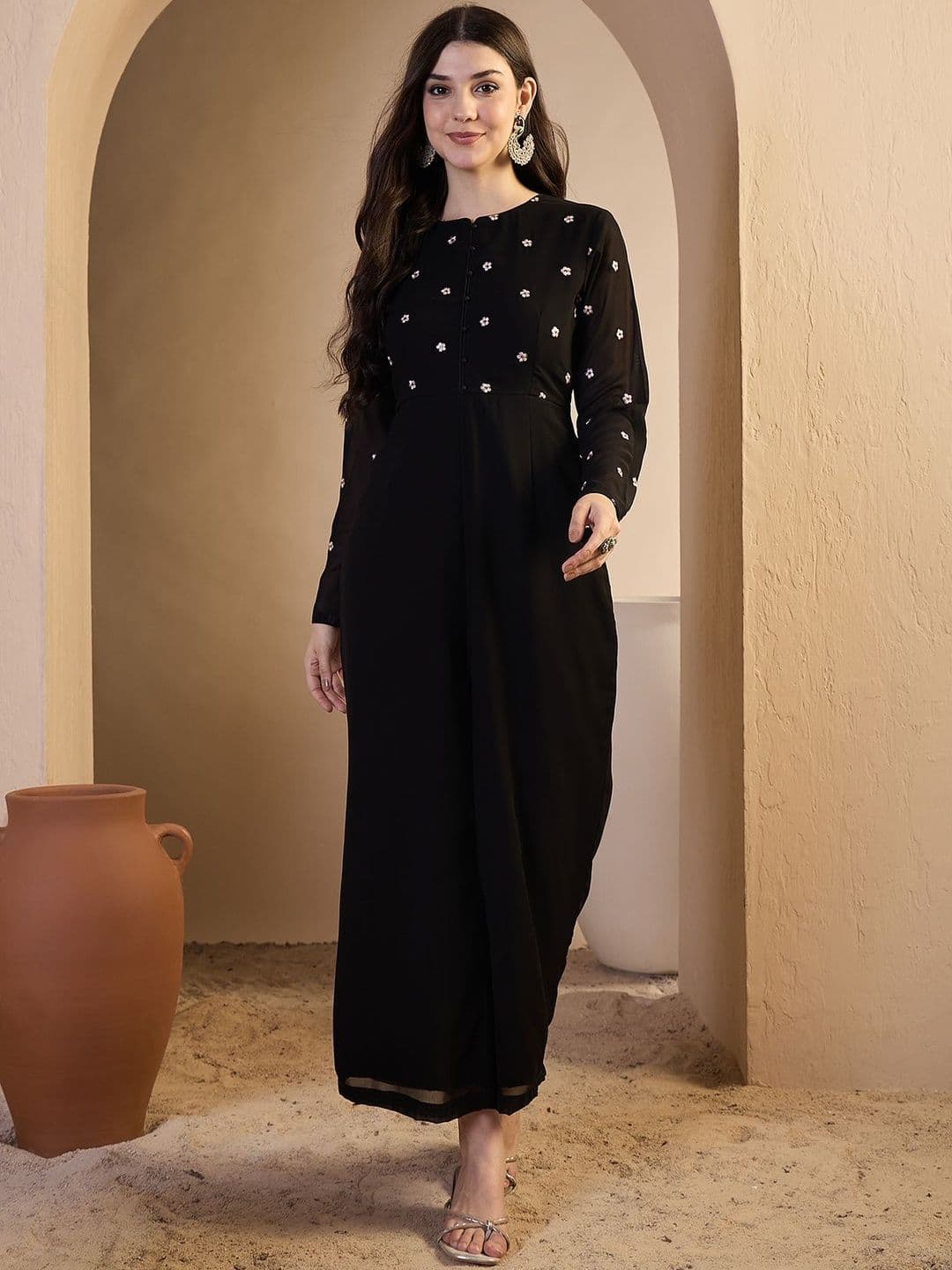 Inddus Women Floral Thread Embroidered Jumpsuit - view 1