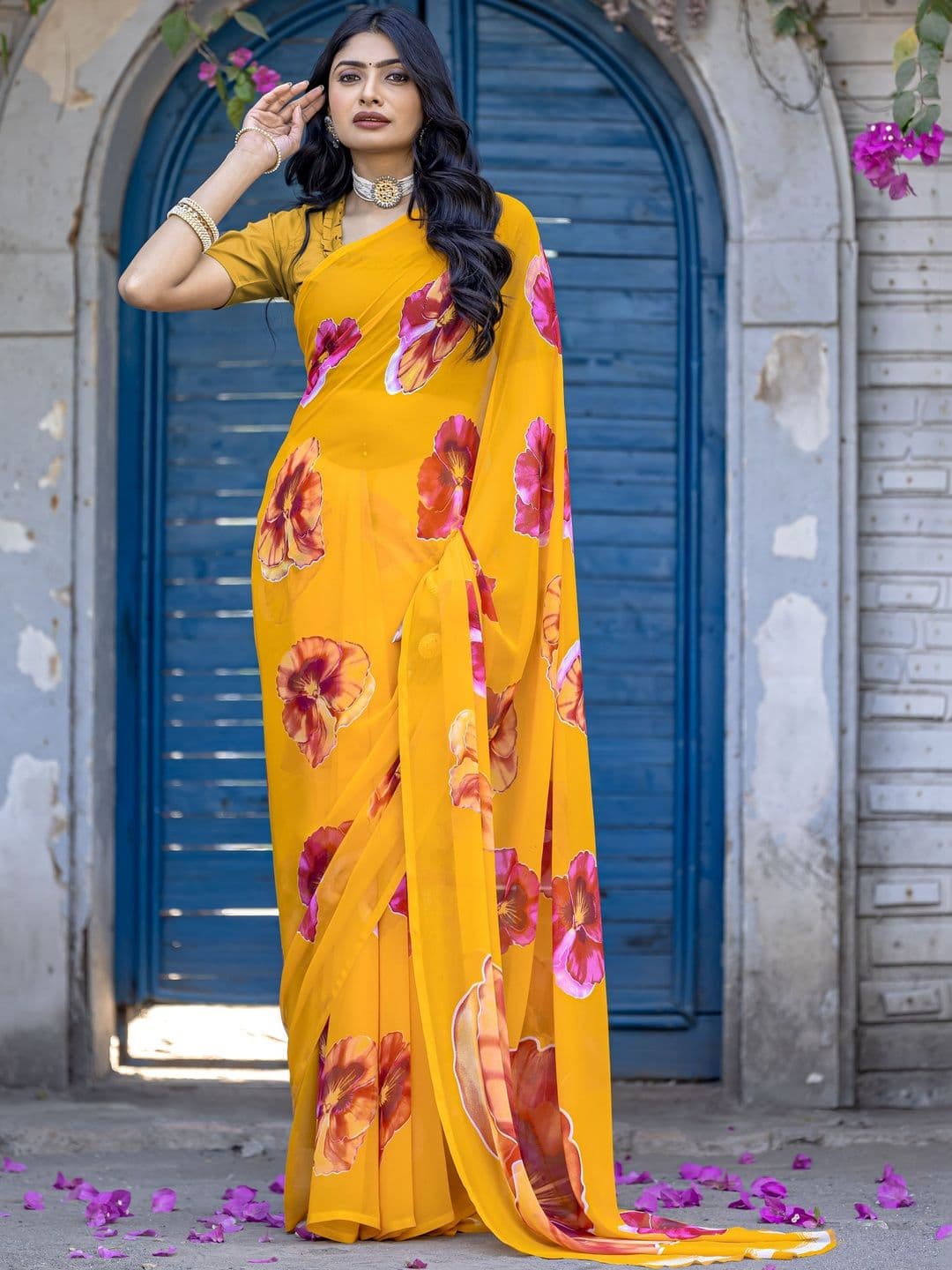 Vibhagyaa Floral Poly Chiffon Saree - view 1