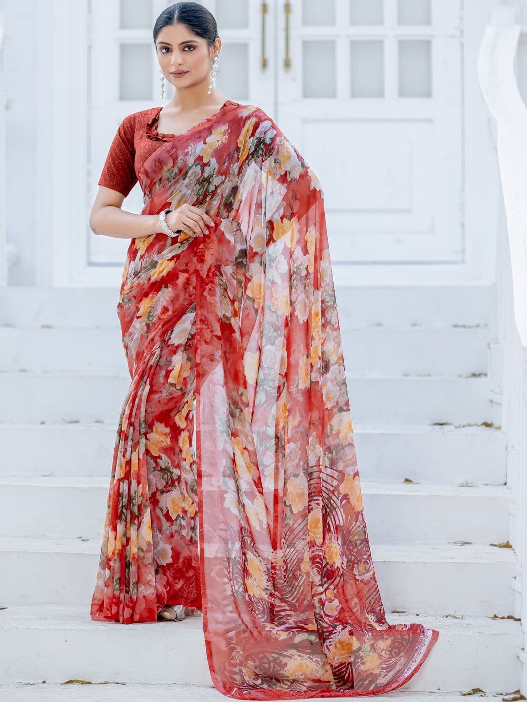 Vibhagyaa Floral Poly Chiffon Saree - view 1