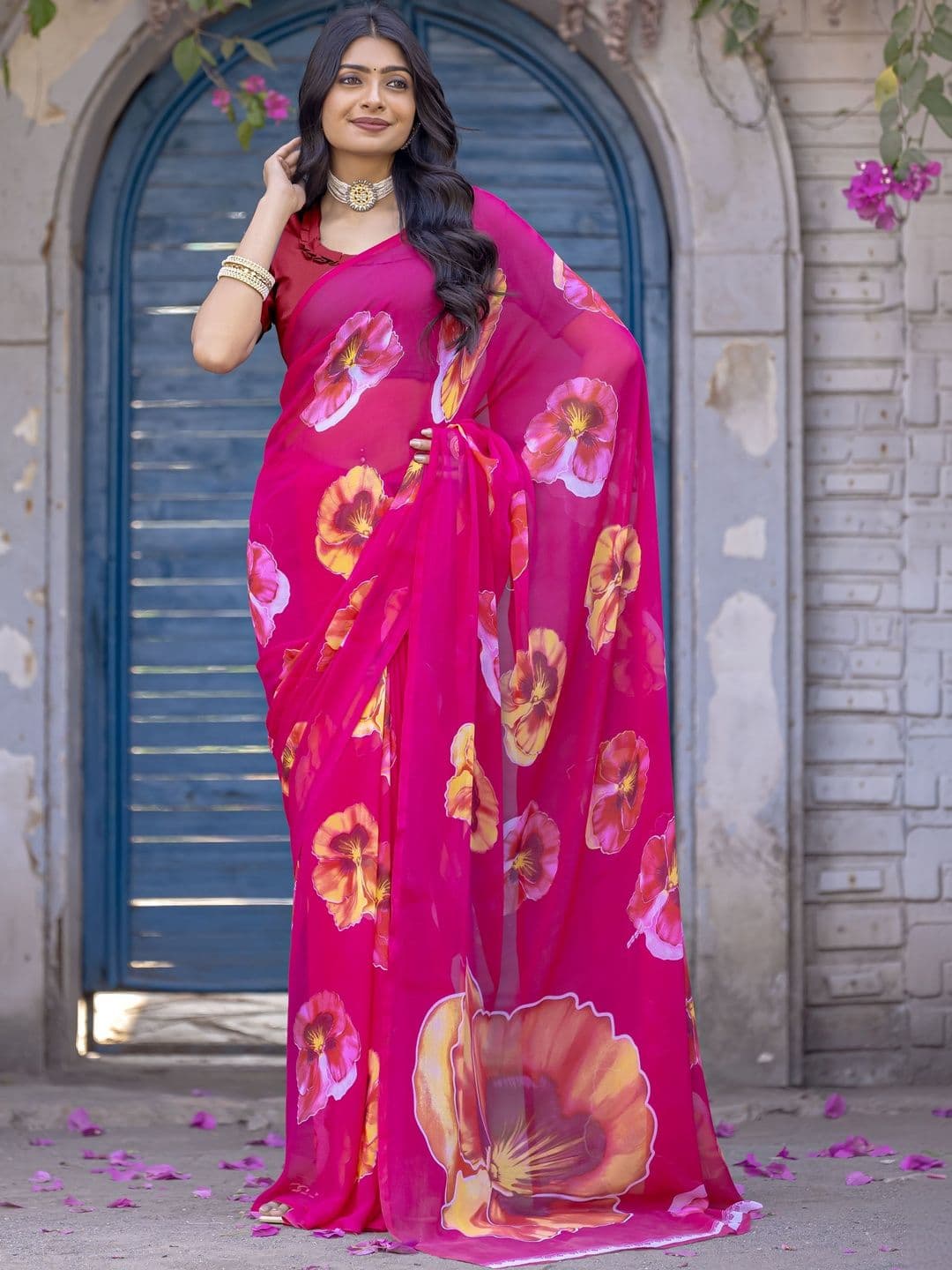 Vibhagyaa Floral Poly Chiffon Saree - view 1