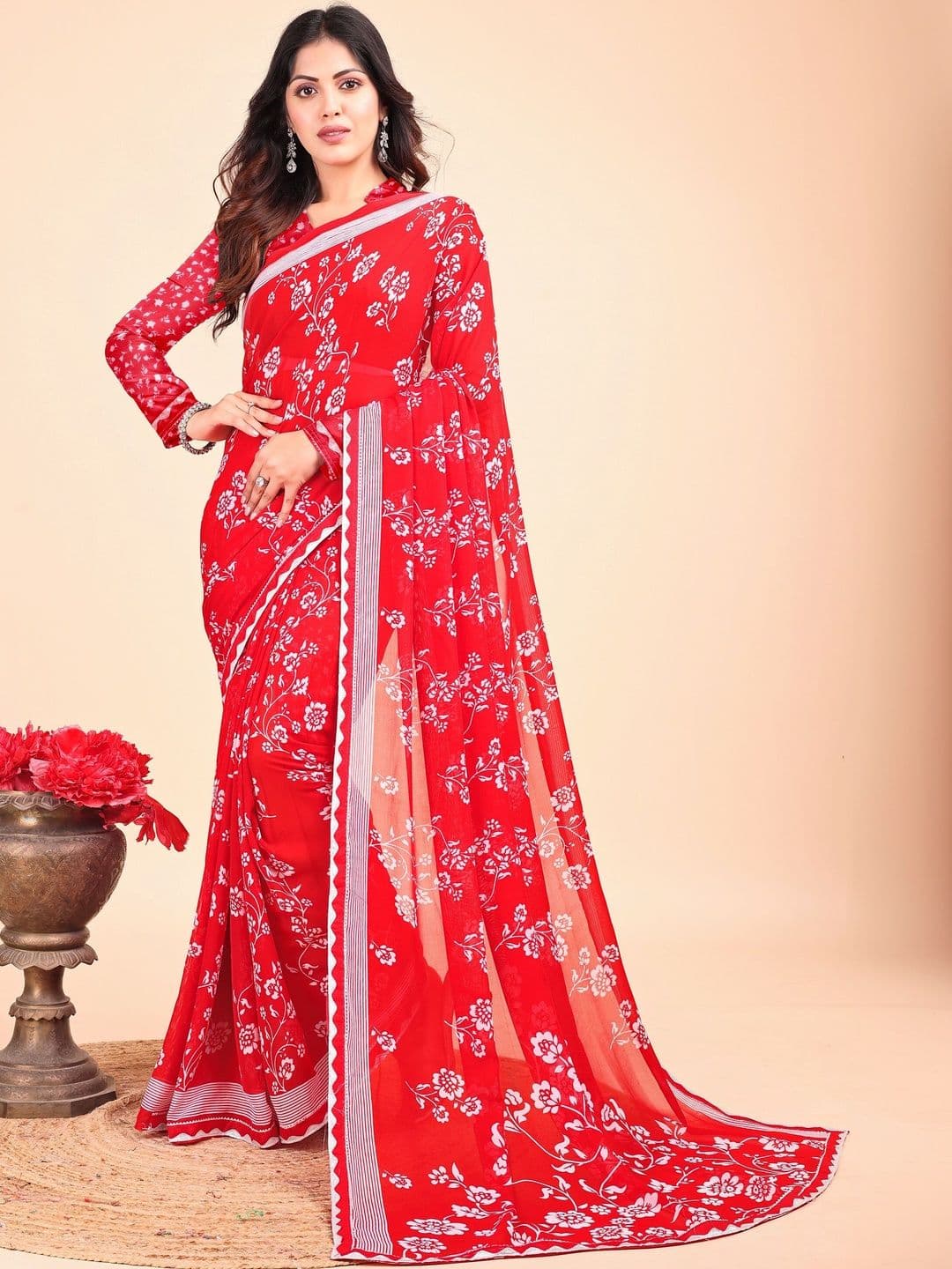 Vibhagyaa Floral Poly Chiffon Saree - view 1