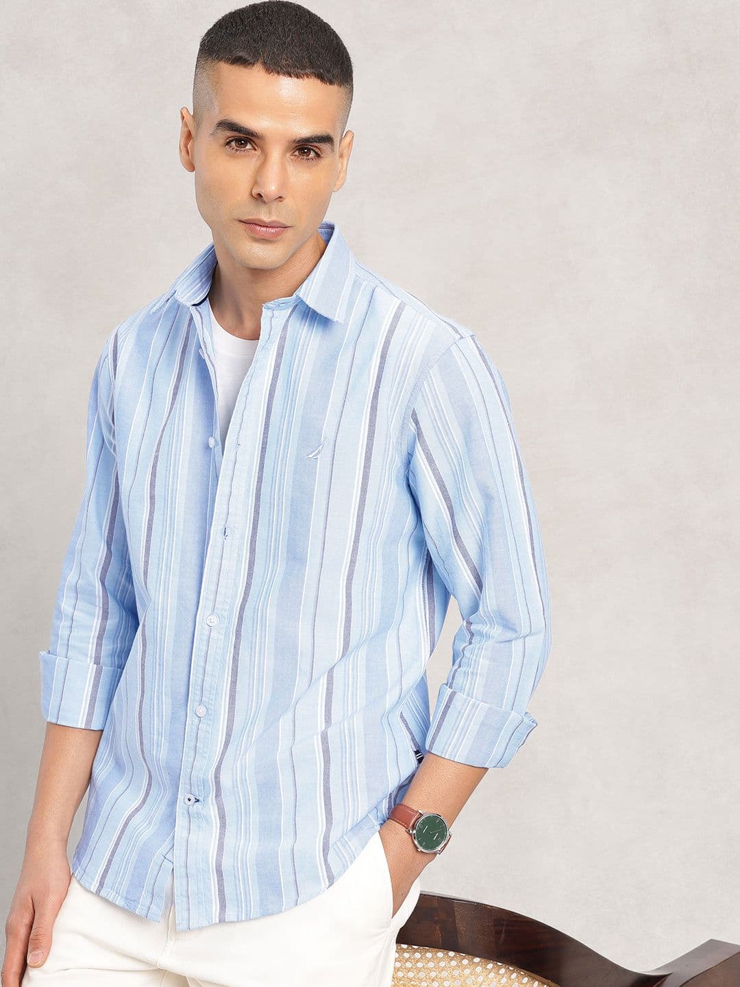 Nautica Pure Cotton Striped Slim Fit Casual Shirt - view 1