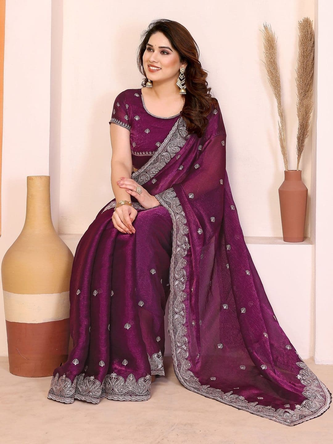 DRIZOMIZ Embellished Embroidered Jute Cotton Heavy Work Saree - view 1