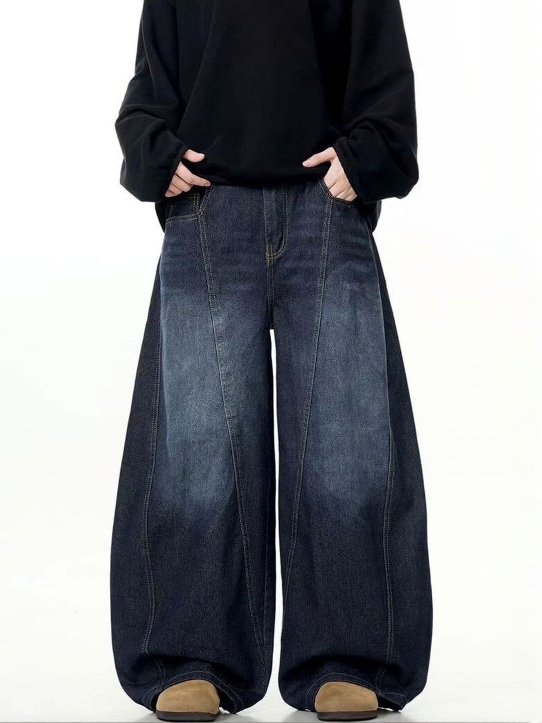 StyleCast x Revolte Men Dark Wide Leg Mid-Rise Jeans - view 1