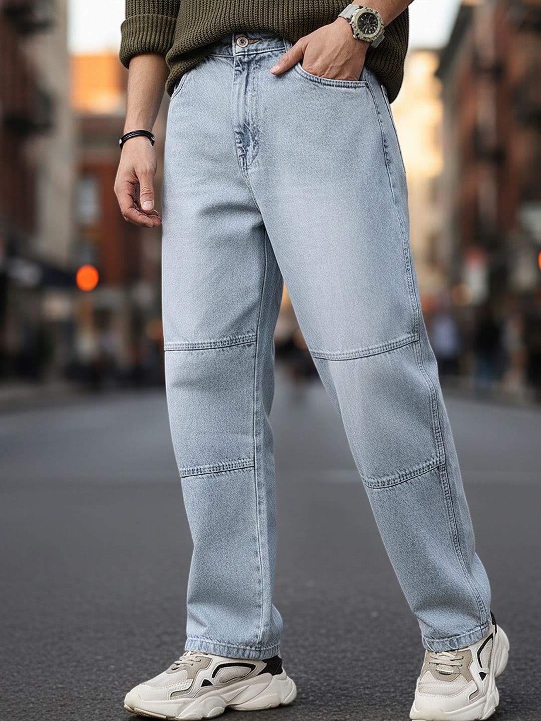 Urbano Fashion Baggy Fit Cut and Sew Panelled Jeans - view 1