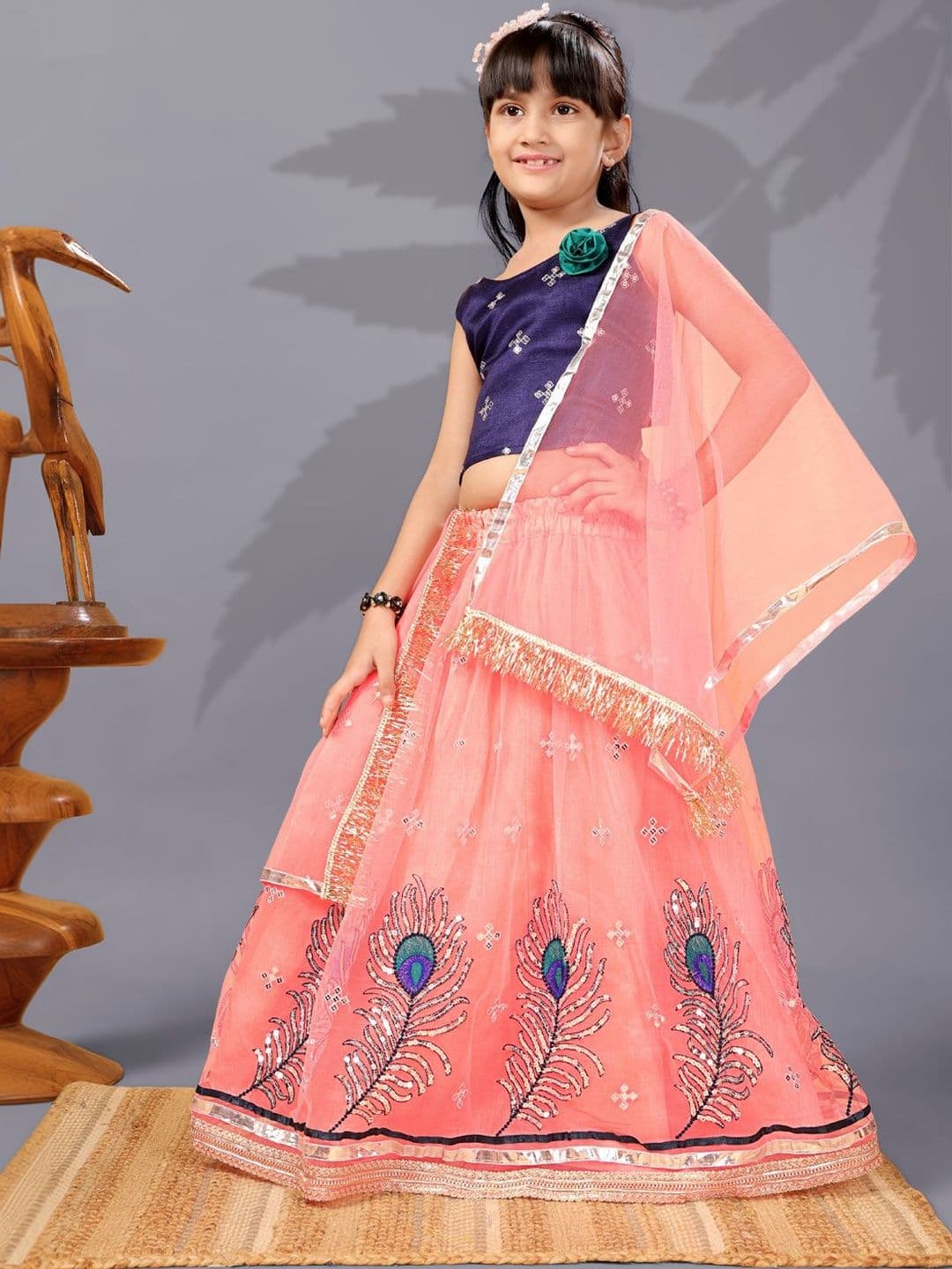 BAESD Girls Embroidered Sequinned Ready to Wear Lehenga & Blouse With Dupatta - view 1