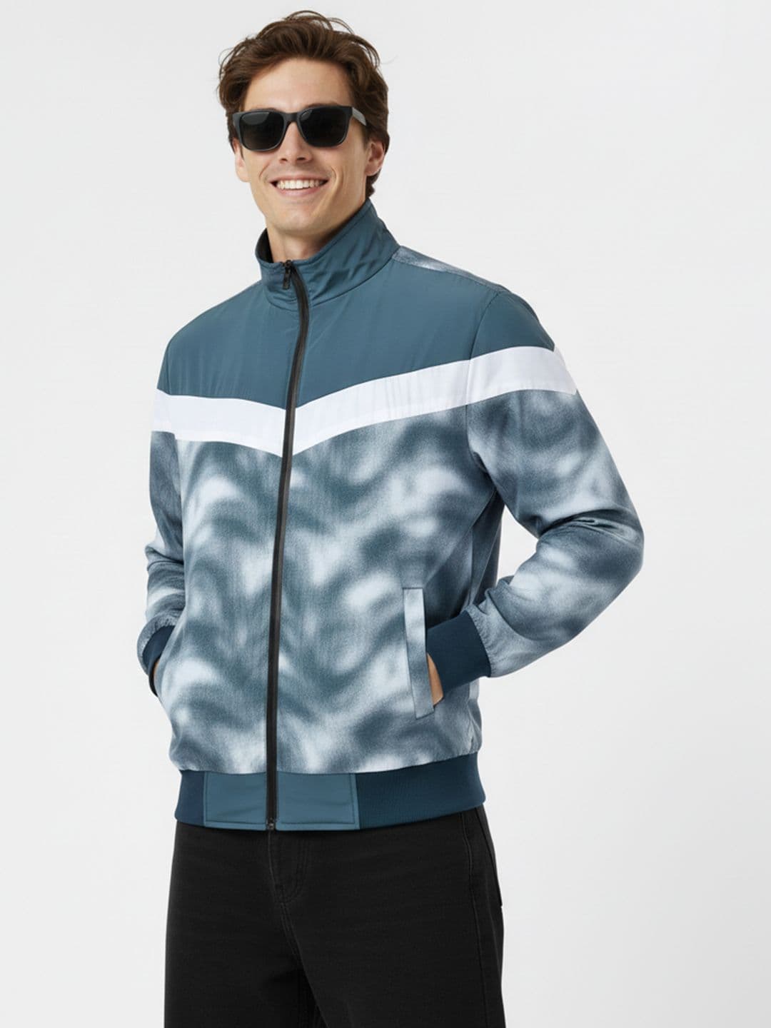 HERE&NOW Colourblocked Abstract Printed Bomber Jacket - view 1