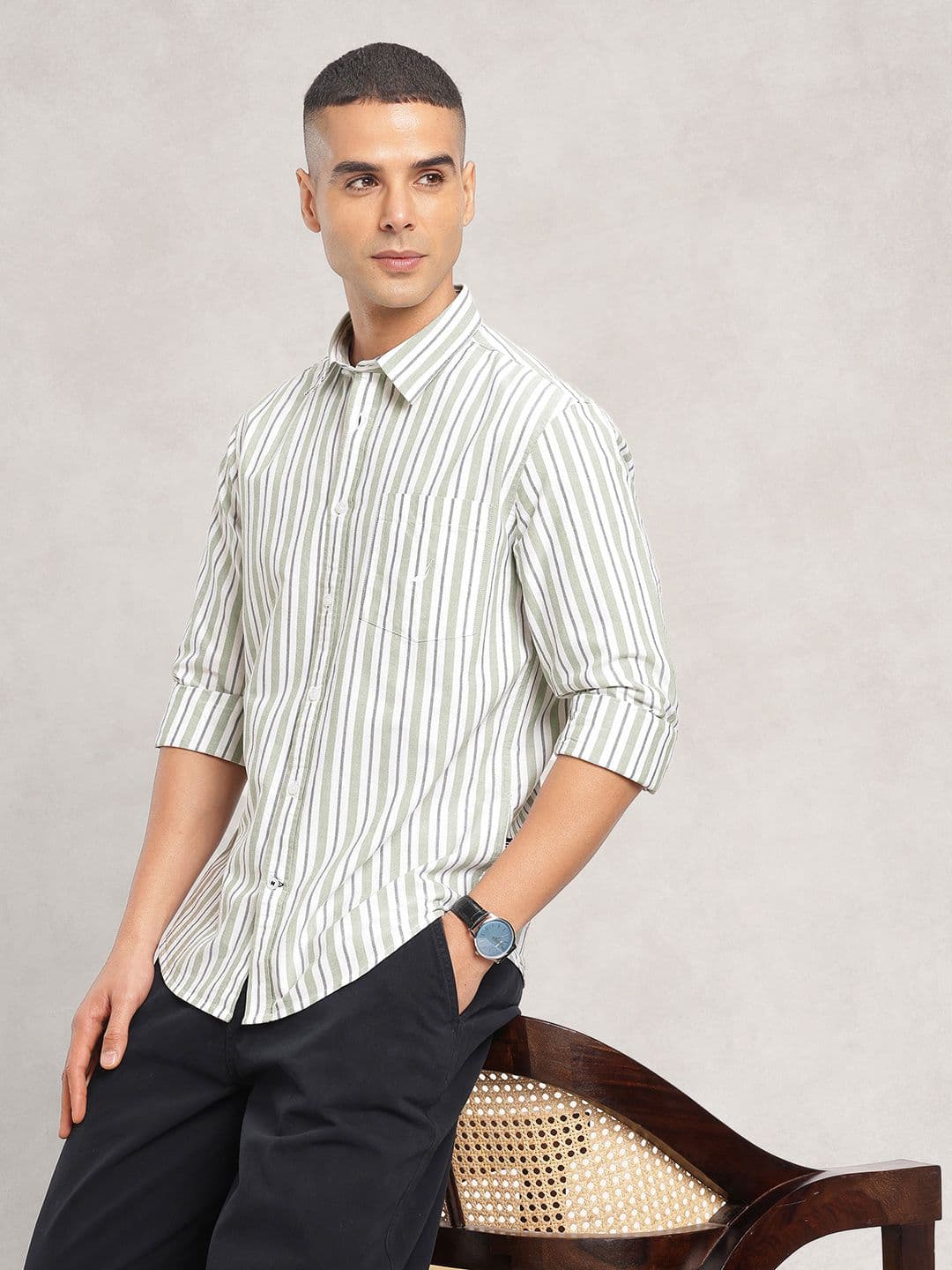 Nautica Slim Fit Striped Pure Cotton Casual Shirt - view 1