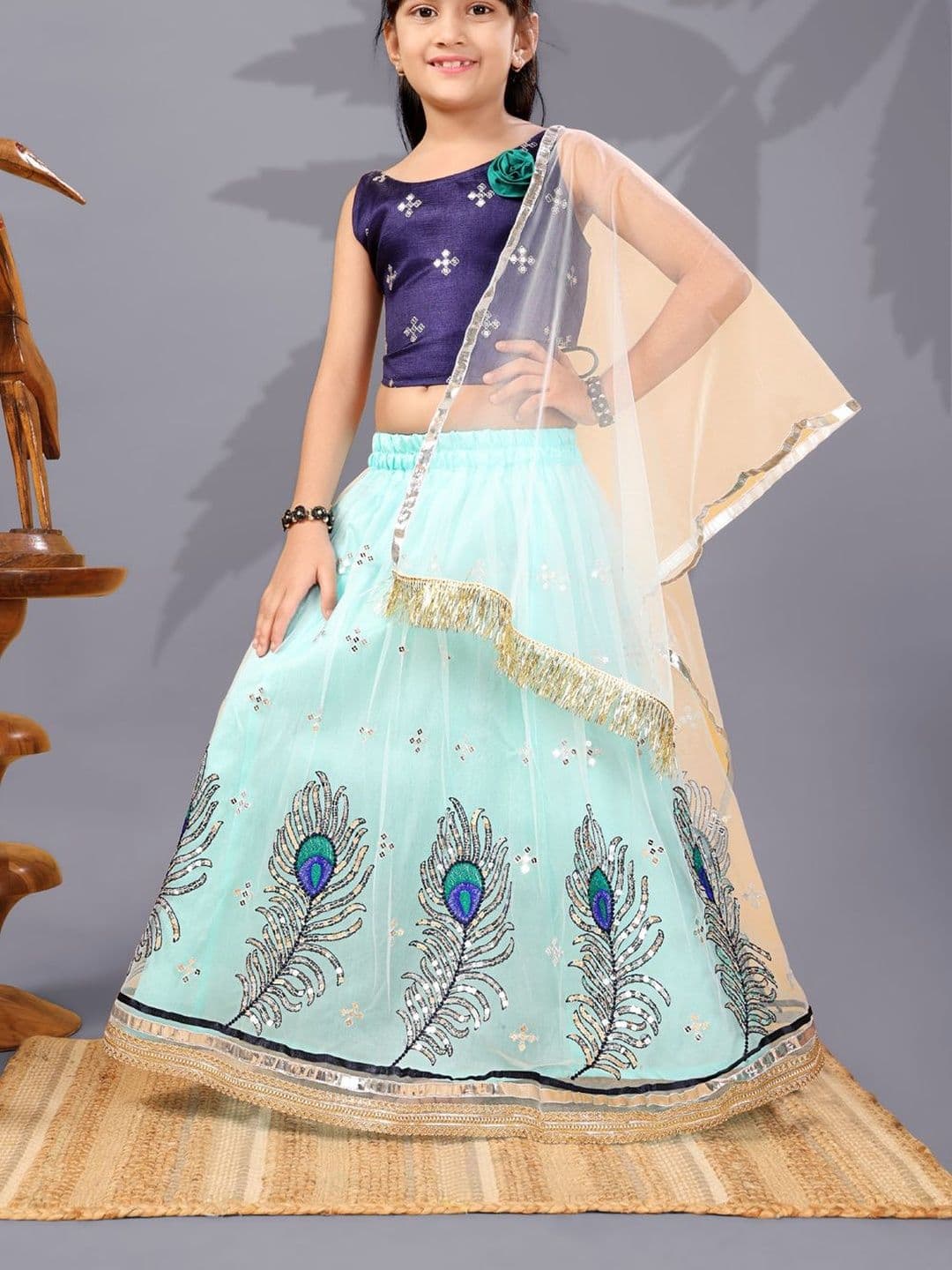 BAESD Girls Embroidered Sequinned Ready to Wear Lehenga & Blouse With Dupatta - view 1