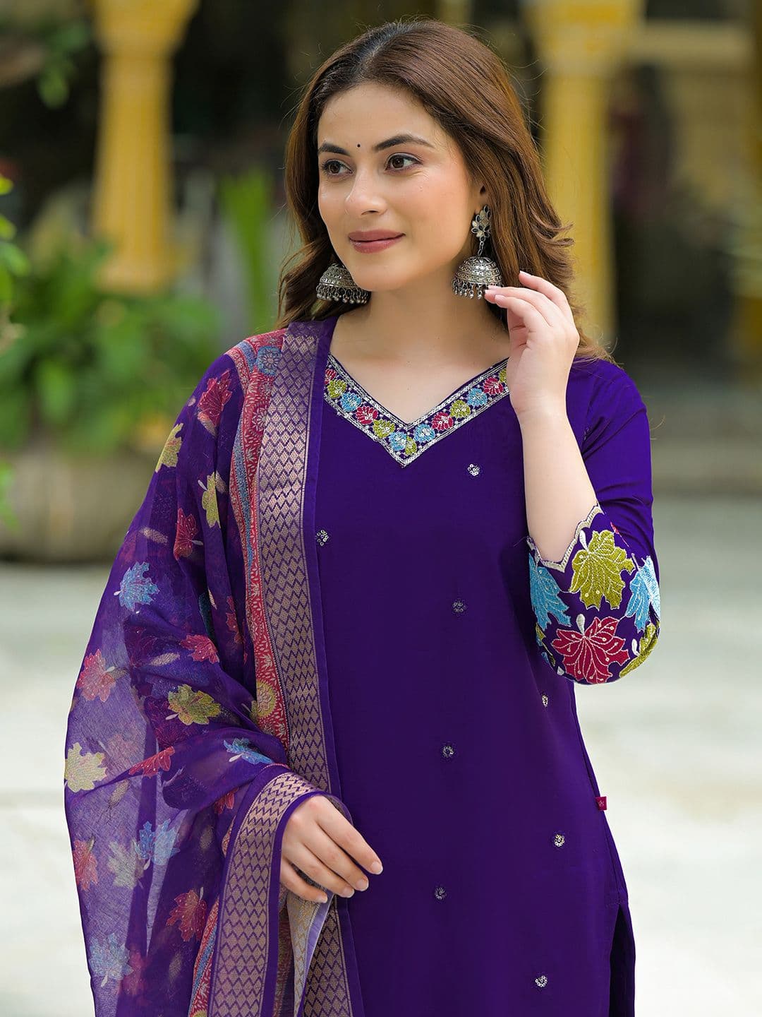 SANISA Women Ethnic Motifs Embroidered Regular Thread Work Kurta with Trousers & With Dupatta - view 1