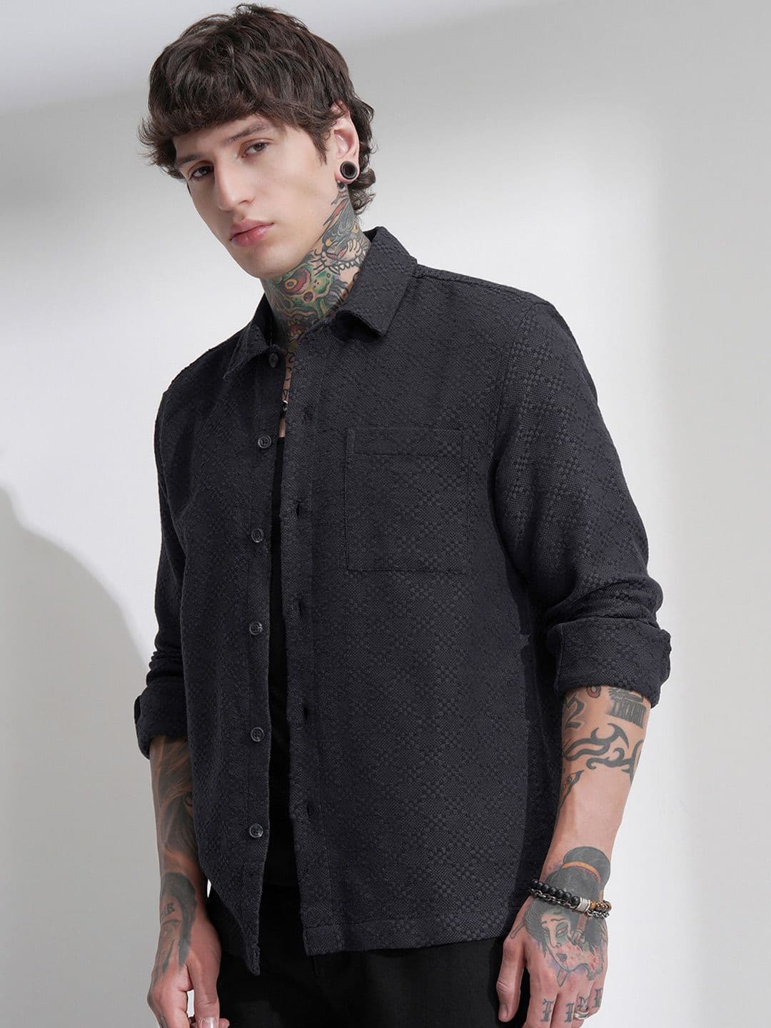 HIGHLANDER Men Comfort Relaxed Fit Textured Spread Collar Casual Shirt - view 1