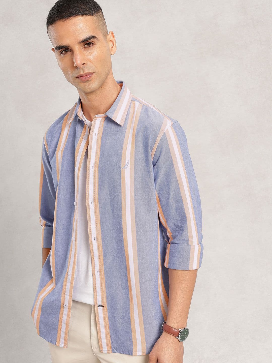 Nautica Slim Fit Striped Pure Cotton Casual Shirt - view 1