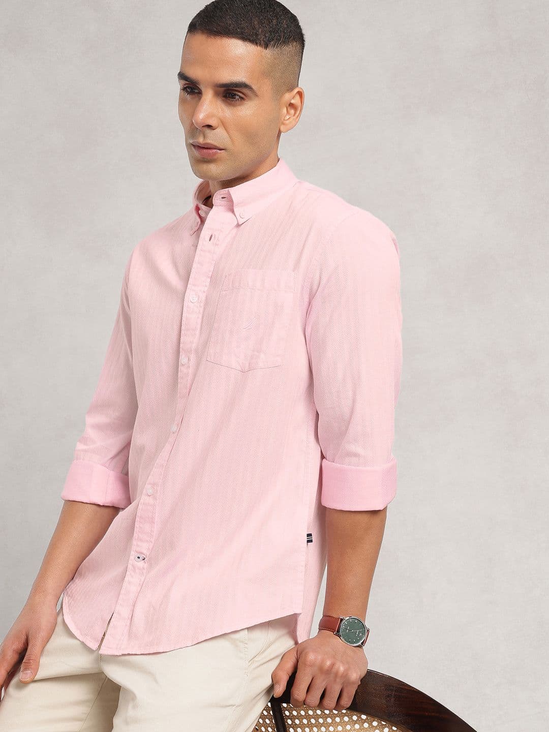 Nautica Slim Fit Self Design Textured Pure Cotton Casual Shirt - view 1