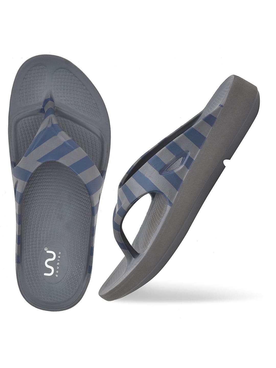 Doubleu Men Grey & Navy Blue Striped EVA Thong Flip-Flops - view 1