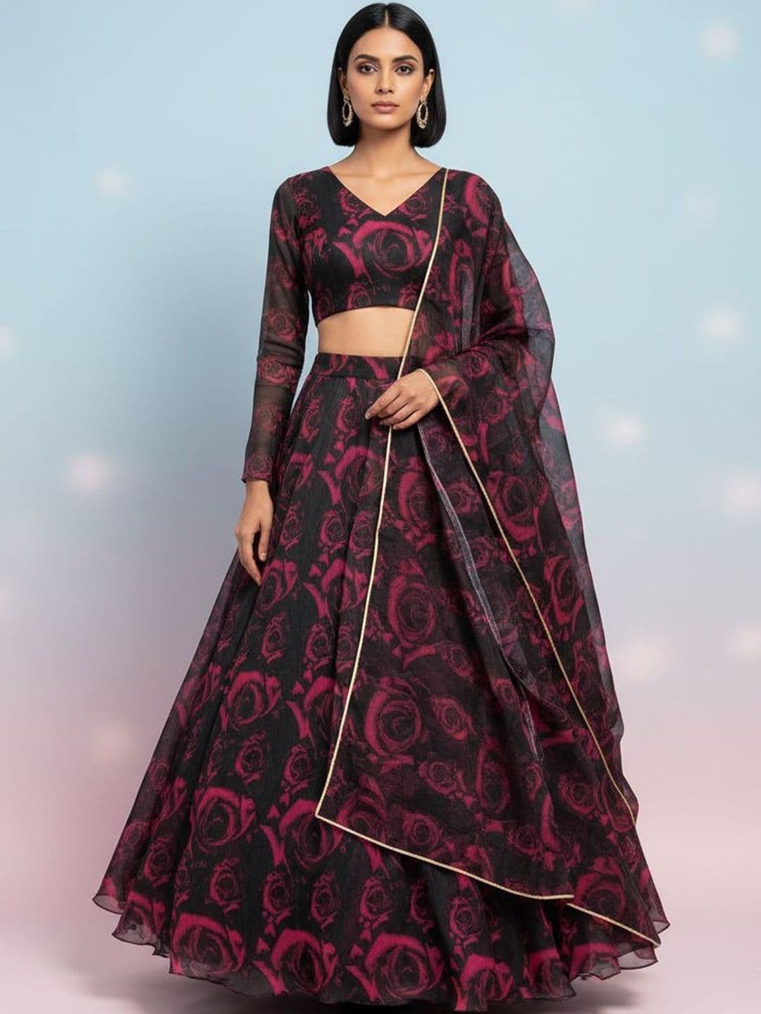 LIPS CROWN Printed Semi-Stitched Lehenga & Blouse With Dupatta - view 1