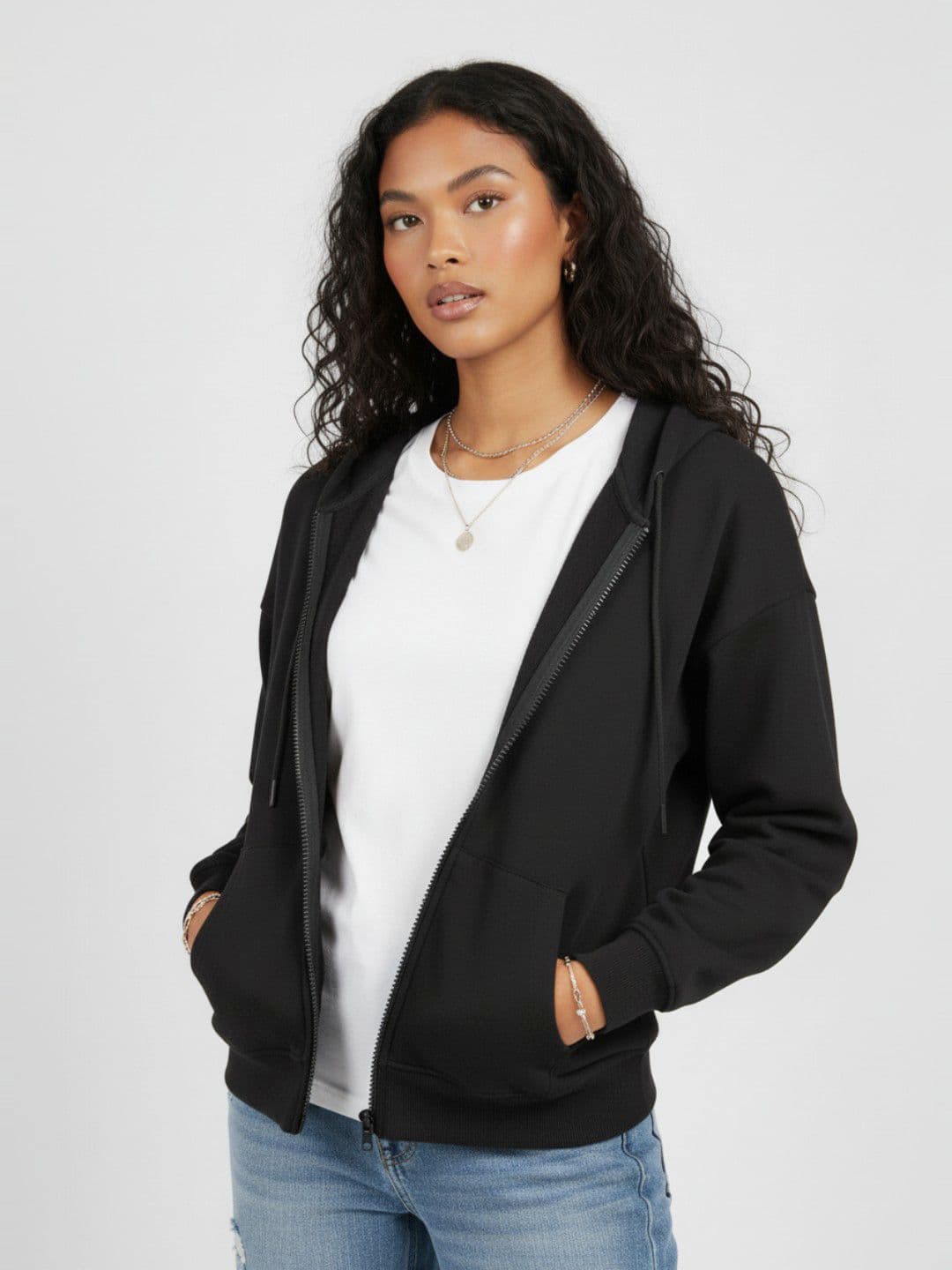 glitchez Hooded Drop-Shoulder Sleeves Oversized Front-Open Sweatshirt - view 1