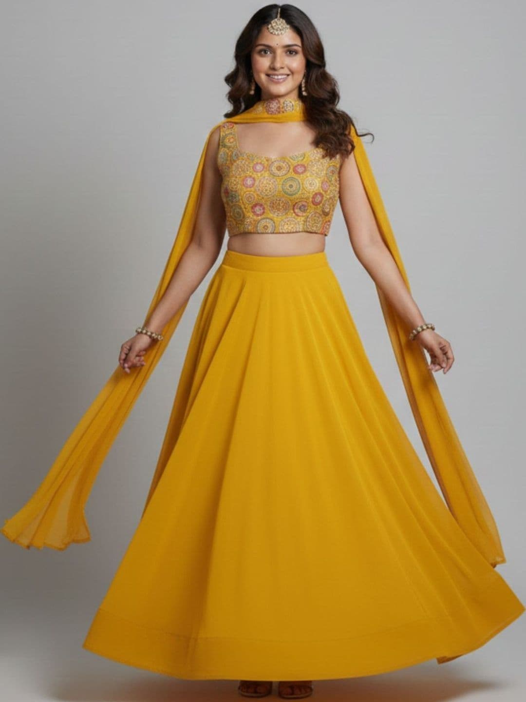 LEGEND WEAR Embroidered Thread Work Ready to Wear Lehenga & Blouse With Dupatta - view 1