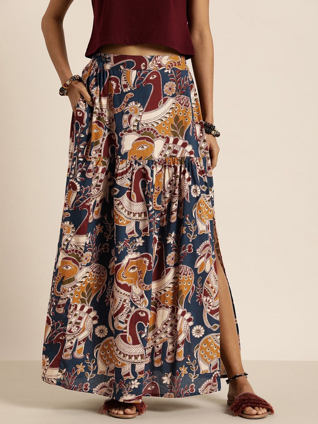 Taavi Ethnic Print Pure Cotton A-Line Maxi Skirt - view 1