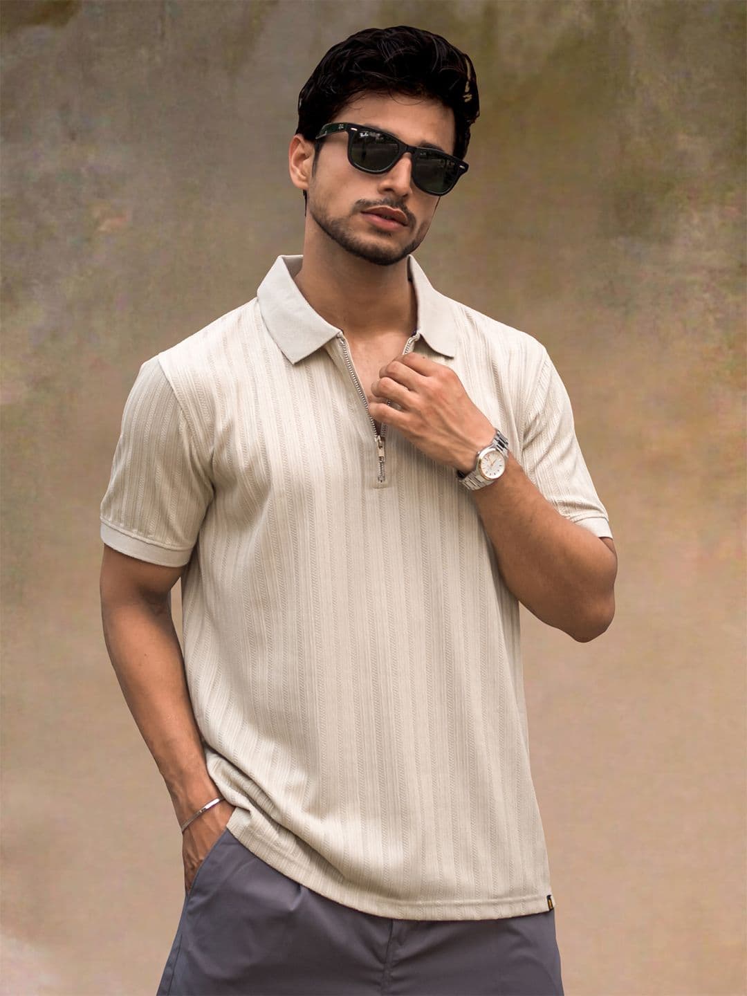Maniac Men Self Design Polo Collar T-shirt - view 1