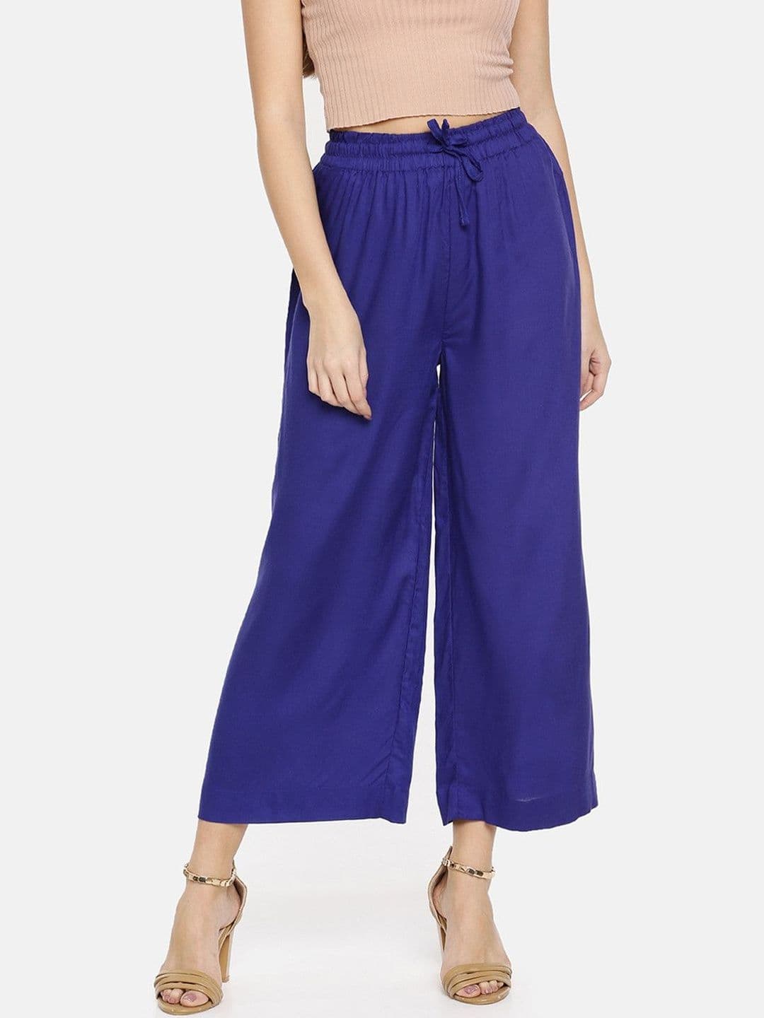 TWIN BIRDS Women Blue Solid Soft Viscose Wide Leg Palazzos - view 1