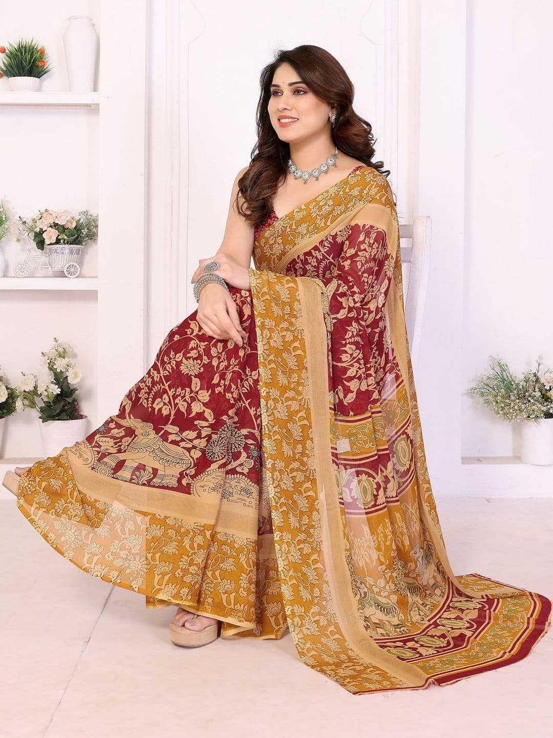 vj fashion Ethnic Motifs Pure Georgette Saree - view 1