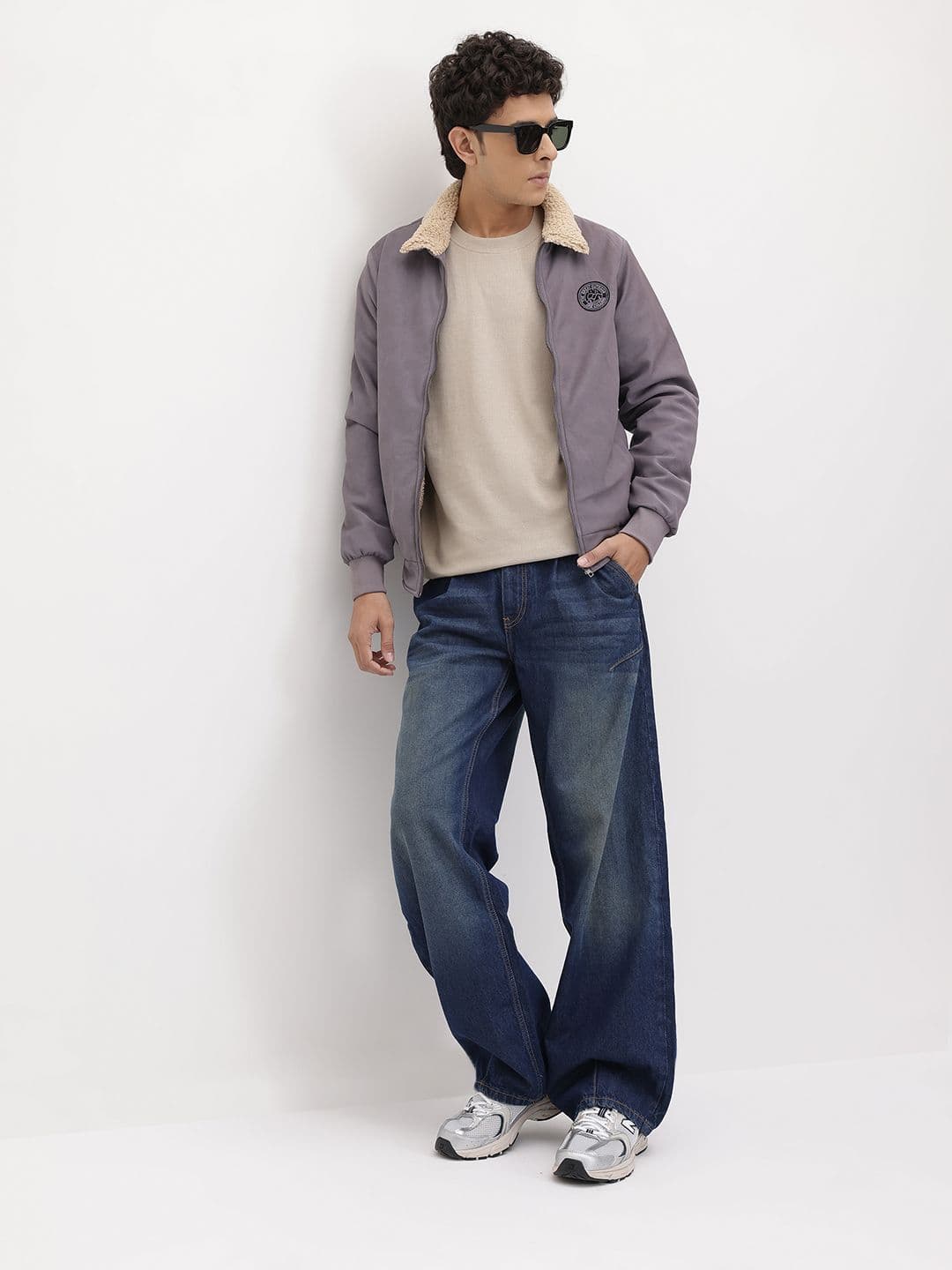 The Roadster Life Co. Spread Collar Patchwork Detail Fleece Bomber - view 1