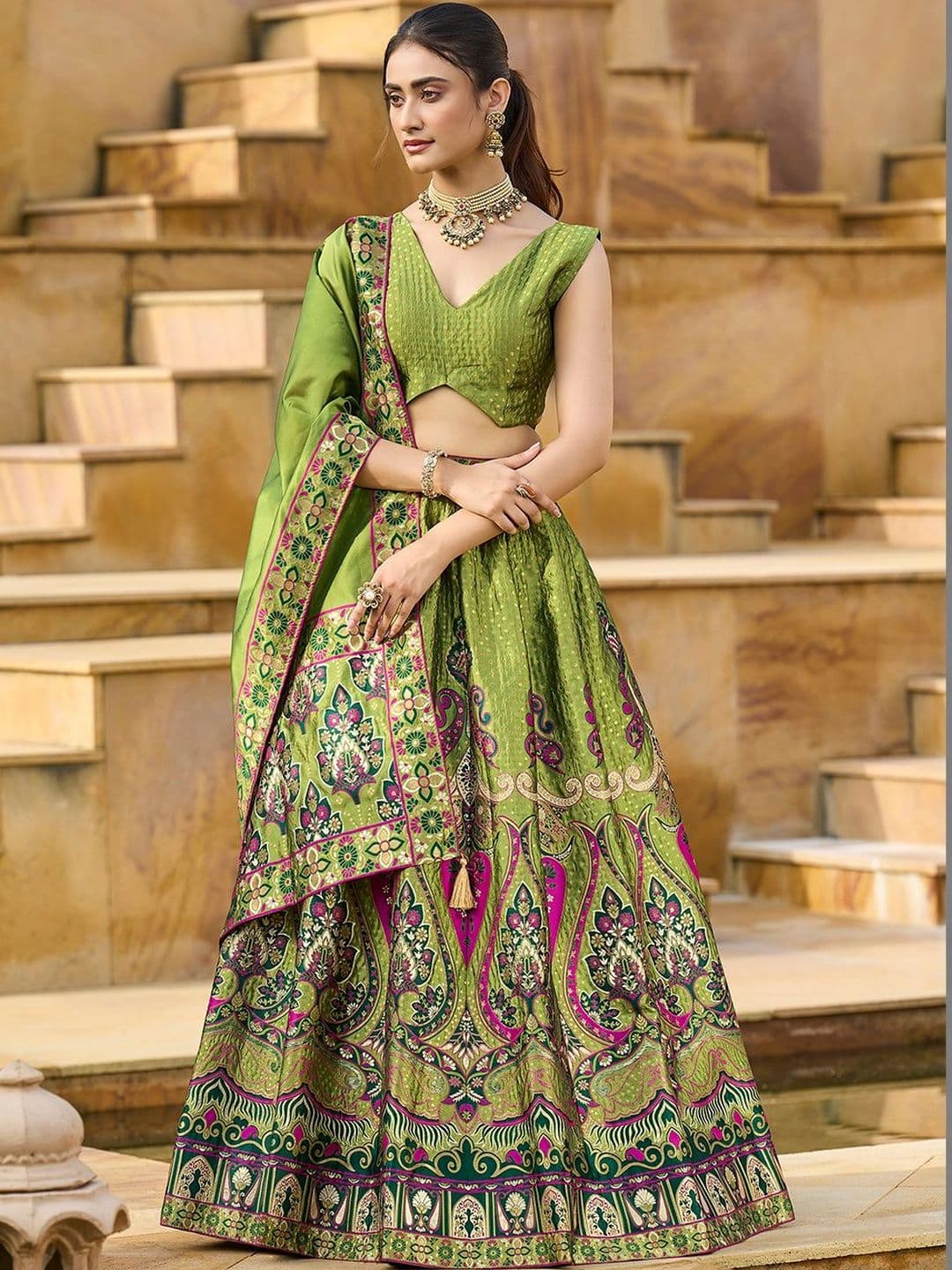 PURVAJA Semi-Stitched Lehenga & Blouse With Dupatta - view 1