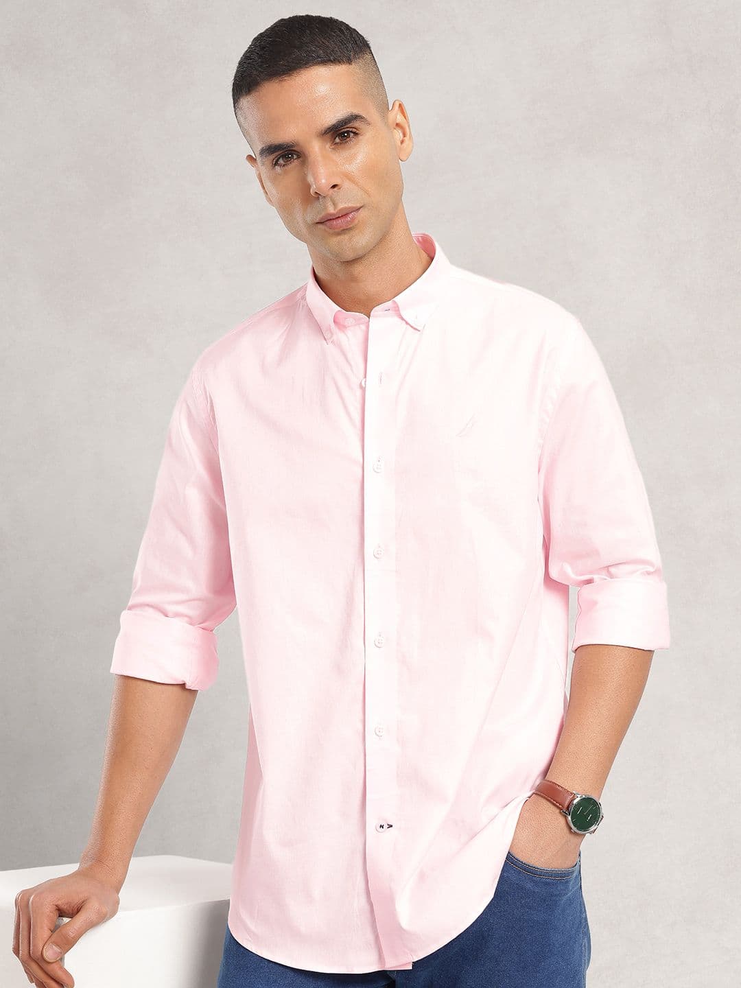 Nautica Premium Slim Fit Button-Down Collar Pure Cotton Casual Shirt - view 1