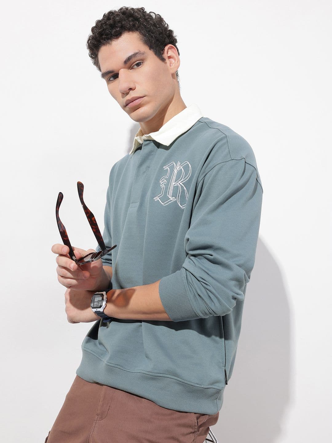 The Roadster Life Co. Shirt Collar Embroidered Relaxed Fit Sweatshirt - view 1