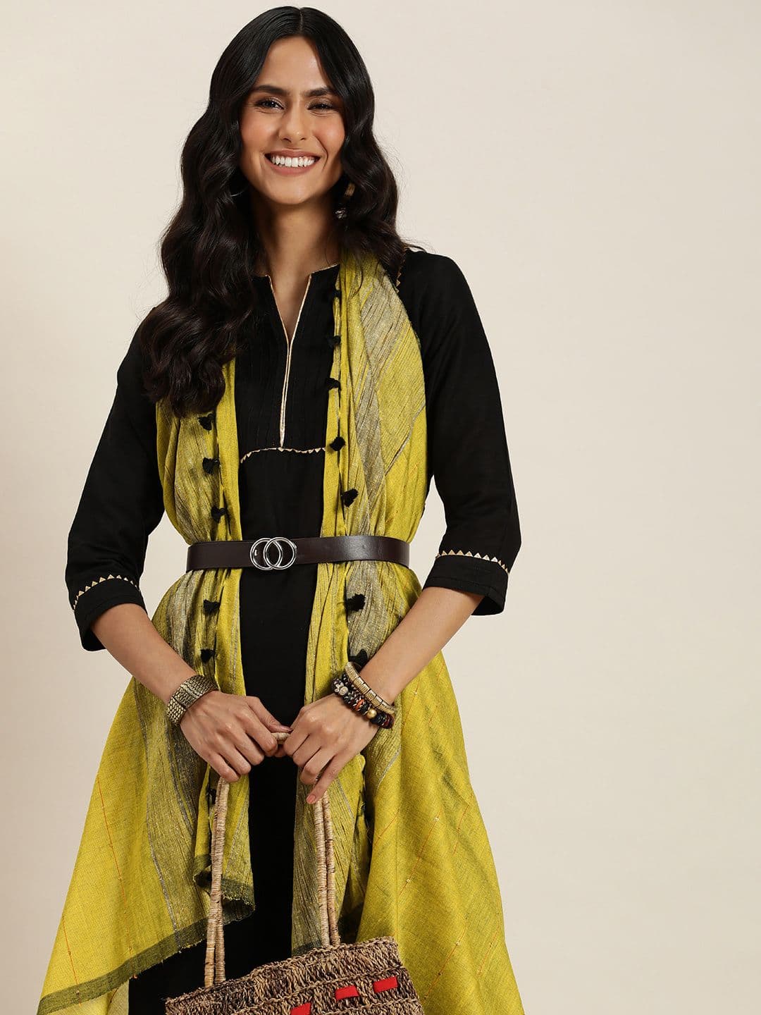 Taavi Striped Handloom Dupatta with Sequinned - view 1