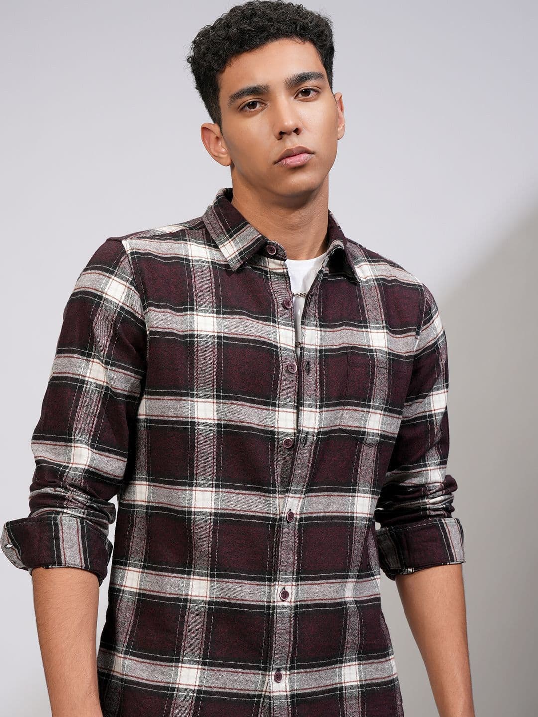 HIGHLANDER Men Grindle Flannel Textured Checked Casual Slim FIt Shirt - view 1