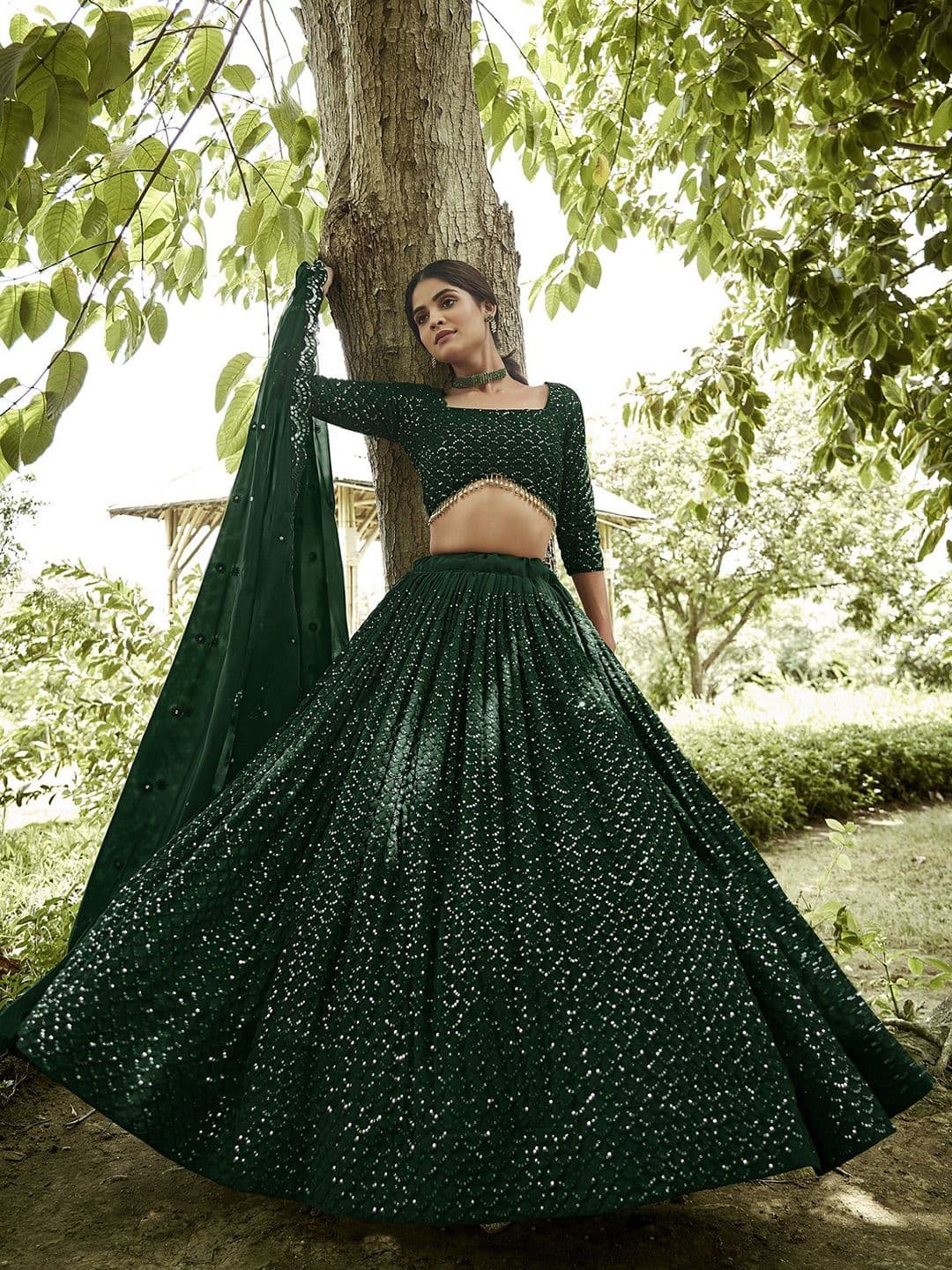 Warthy Ent Embroidered Sequinned Semi-Stitched Lehenga & Unstitched Blouse With Dupatta - view 1