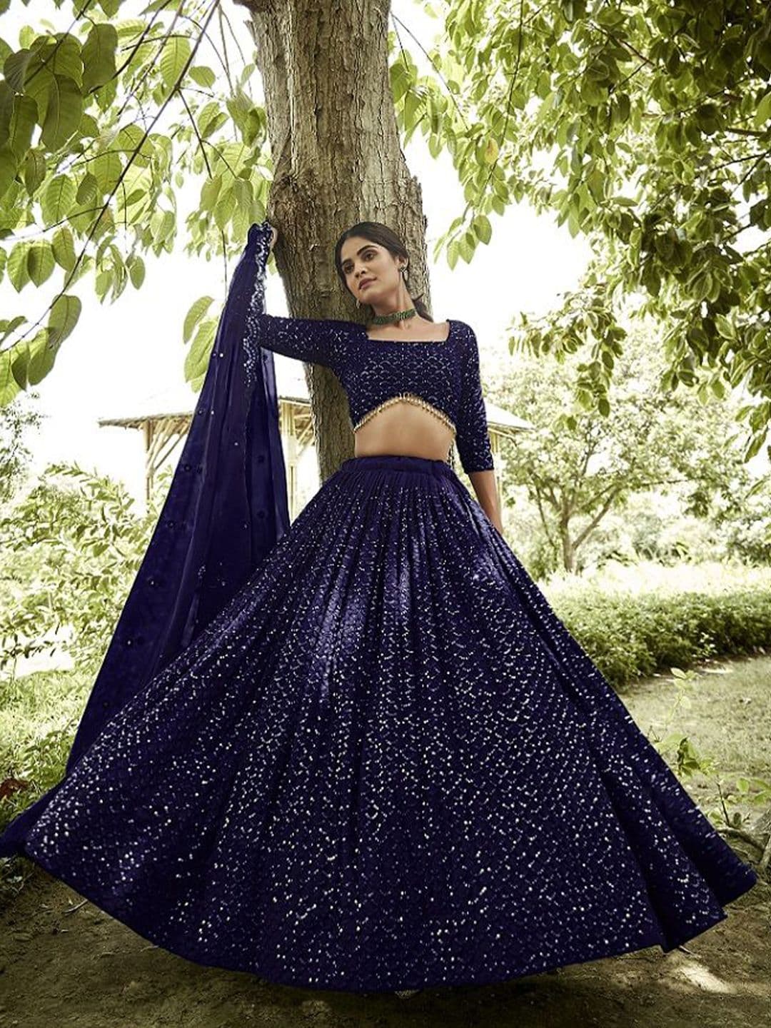 Warthy Ent Embroidered Georgette Semi-Stitched Lehenga With Unstitched Blouse & Dupatta - view 1