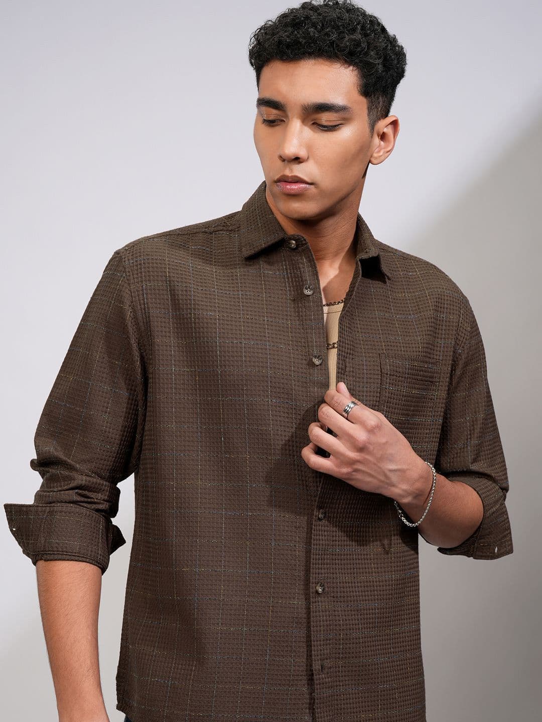 HIGHLANDER Men Relaxed Fit Spread Collar Textured Casual Shirt - view 1