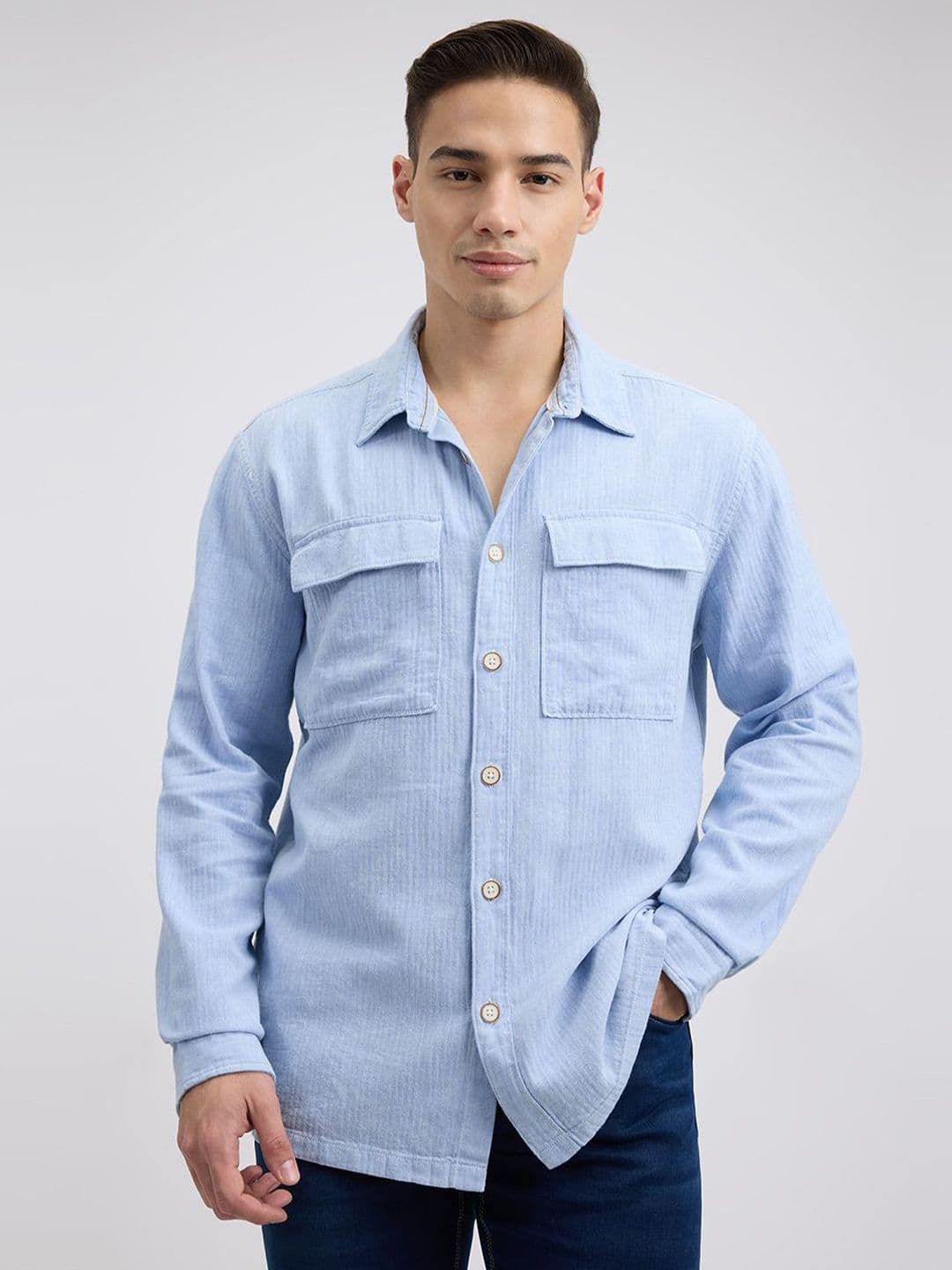 Pepe Jeans Men Relaxed Fit Spread Collar Solid Cotton Casual Shirt - view 1