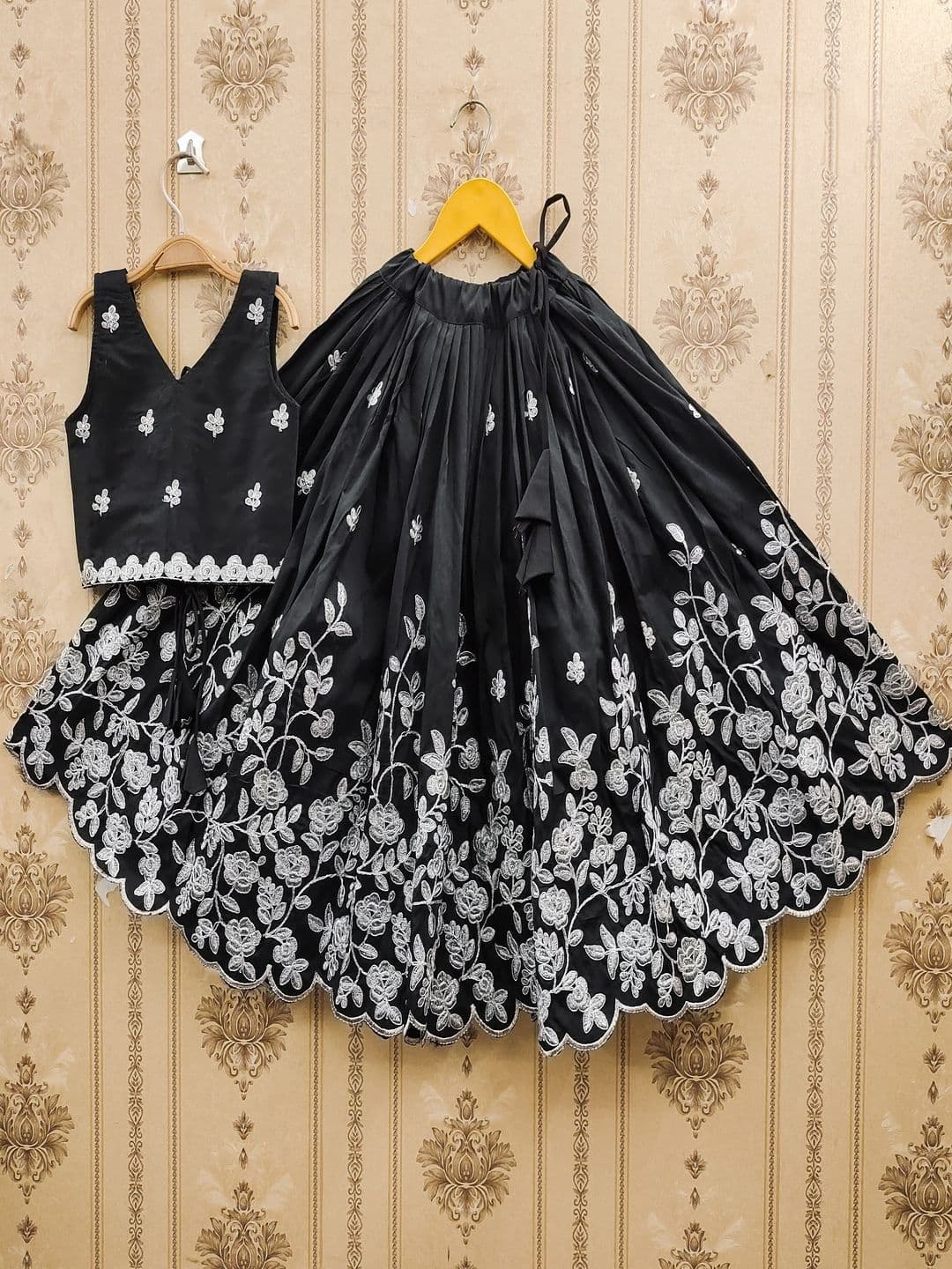 JOVK DESIGN Girls Black Embroidered Ready to Wear Lehenga & Choli - view 1