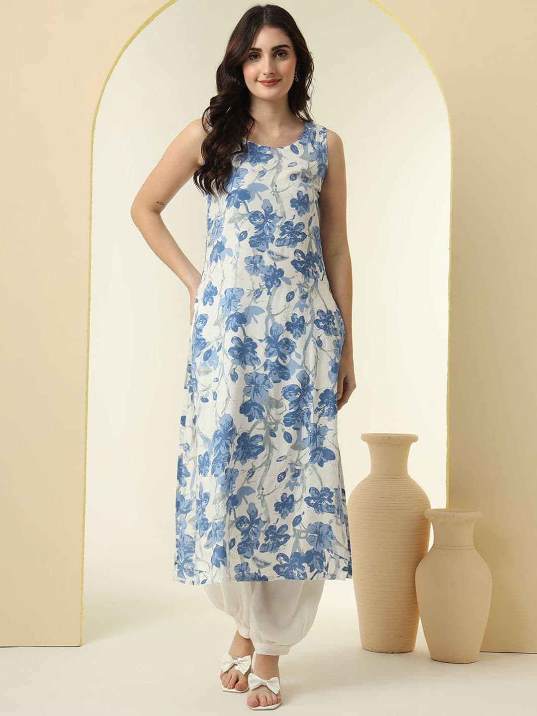 KALINI Floral Printed Round Neck Straight Kurta - view 1