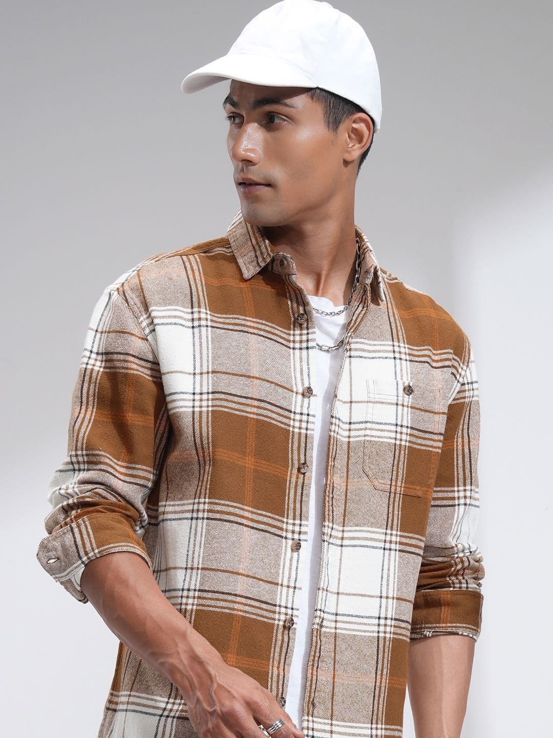 HIGHLANDER Men Flannel Oxford Textured Checked Relaxed OverRegular Fit Shirt - view 1