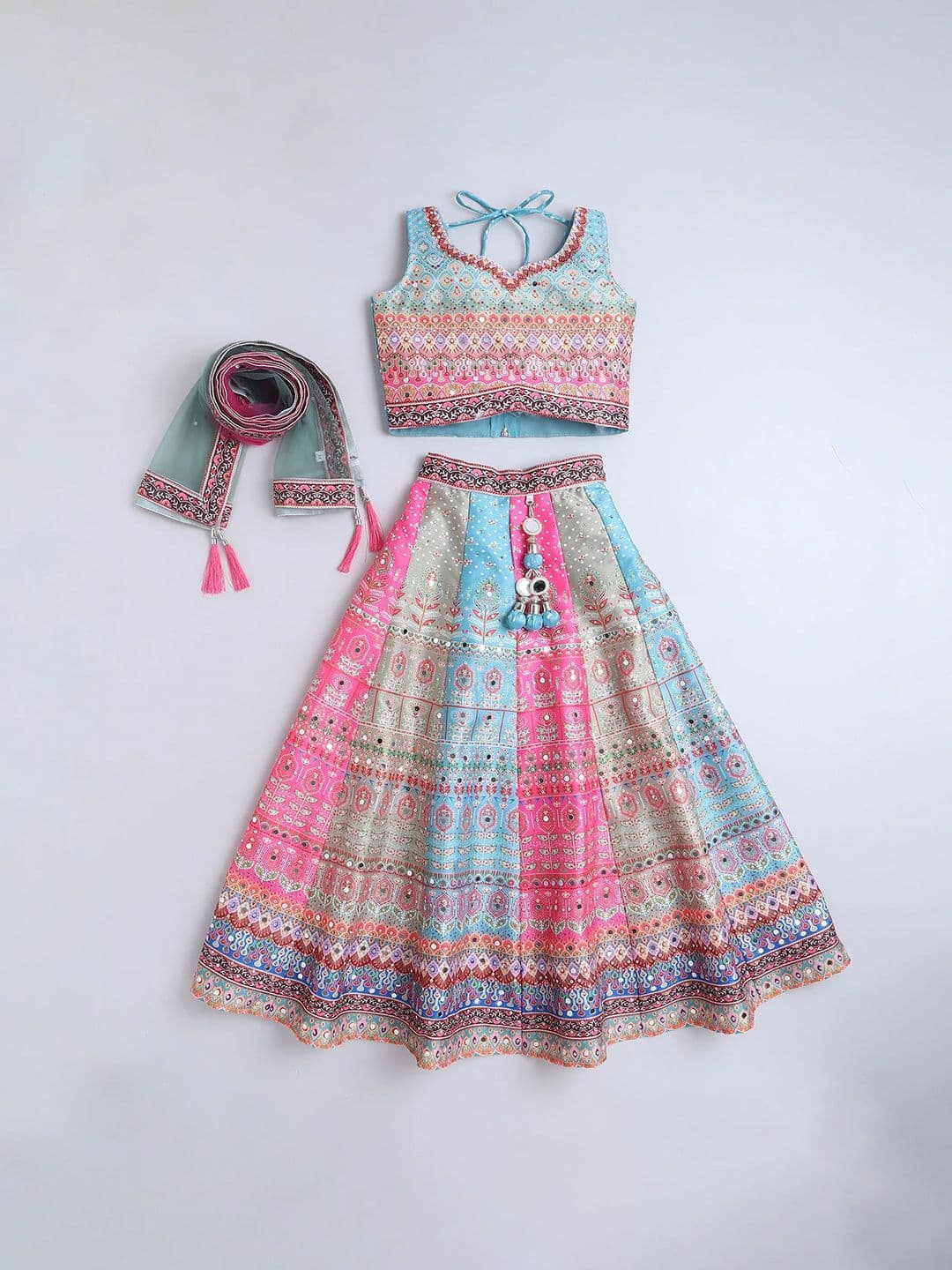 BAESD Girls Ethnic Motifs Printed Sequinned Sweetheart Neck Lehenga & Blouse With Dupatta - view 1