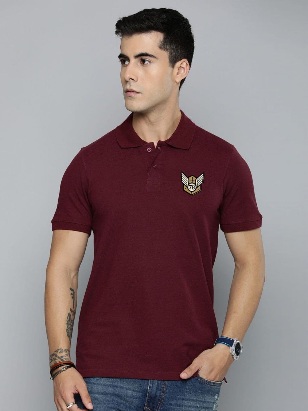 R.Code by The Roadster Life Co. R.Code by The Roadster Lifestyle Co. Men Regular Fit Solid Polo Collar Cotton T-shirt - view 1