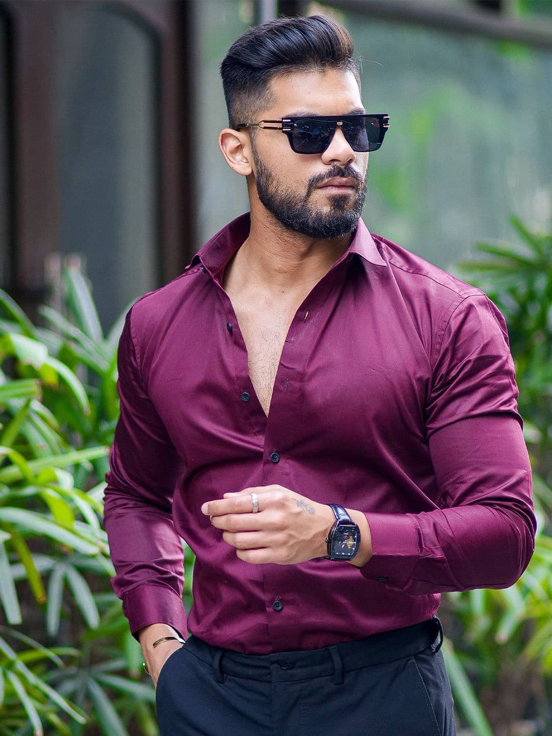 Foomer Men Standard Satin Cotton Opaque Spread Collar Casual Shirt - view 1
