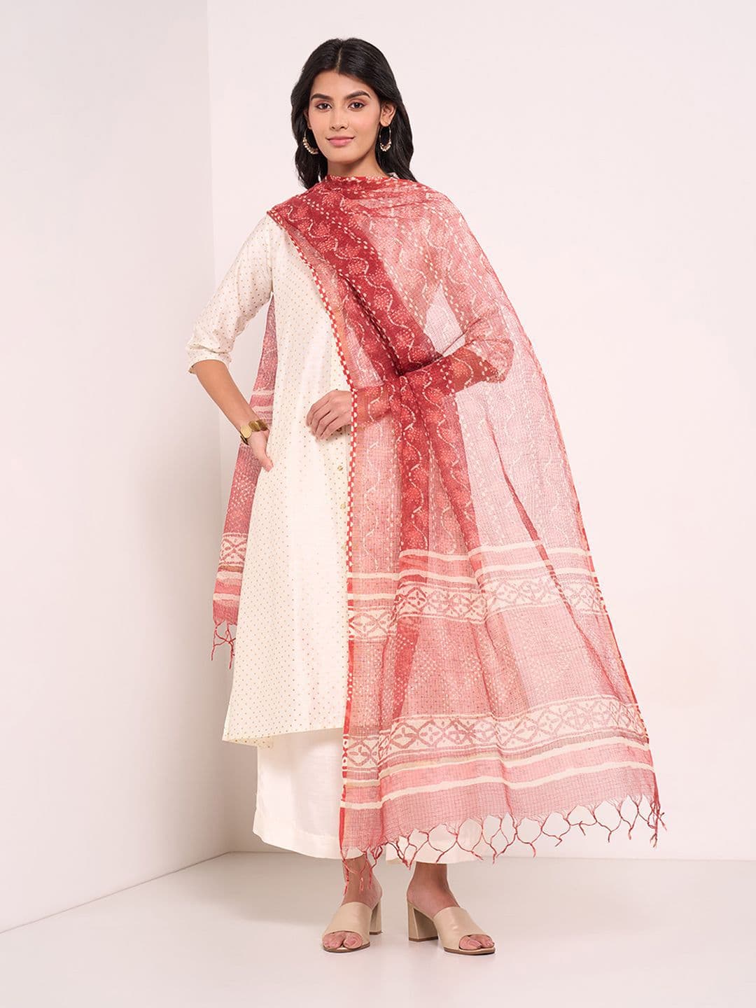 RANGMANCH BY PANTALOONS Geometric Printed Dupatta With Tasselled - view 1