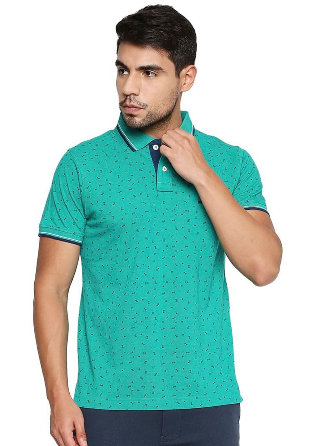 Basics Men Geometric Printed Polo Collar Cotton Muscle Fit T-shirt - view 1